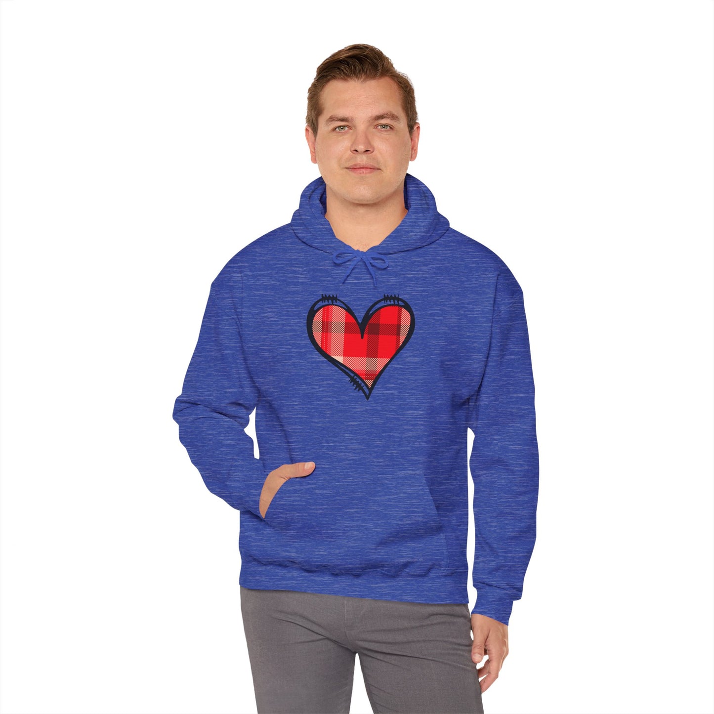 Love Hoodie with Plaid Heart on Front and Bold Love Design on Back