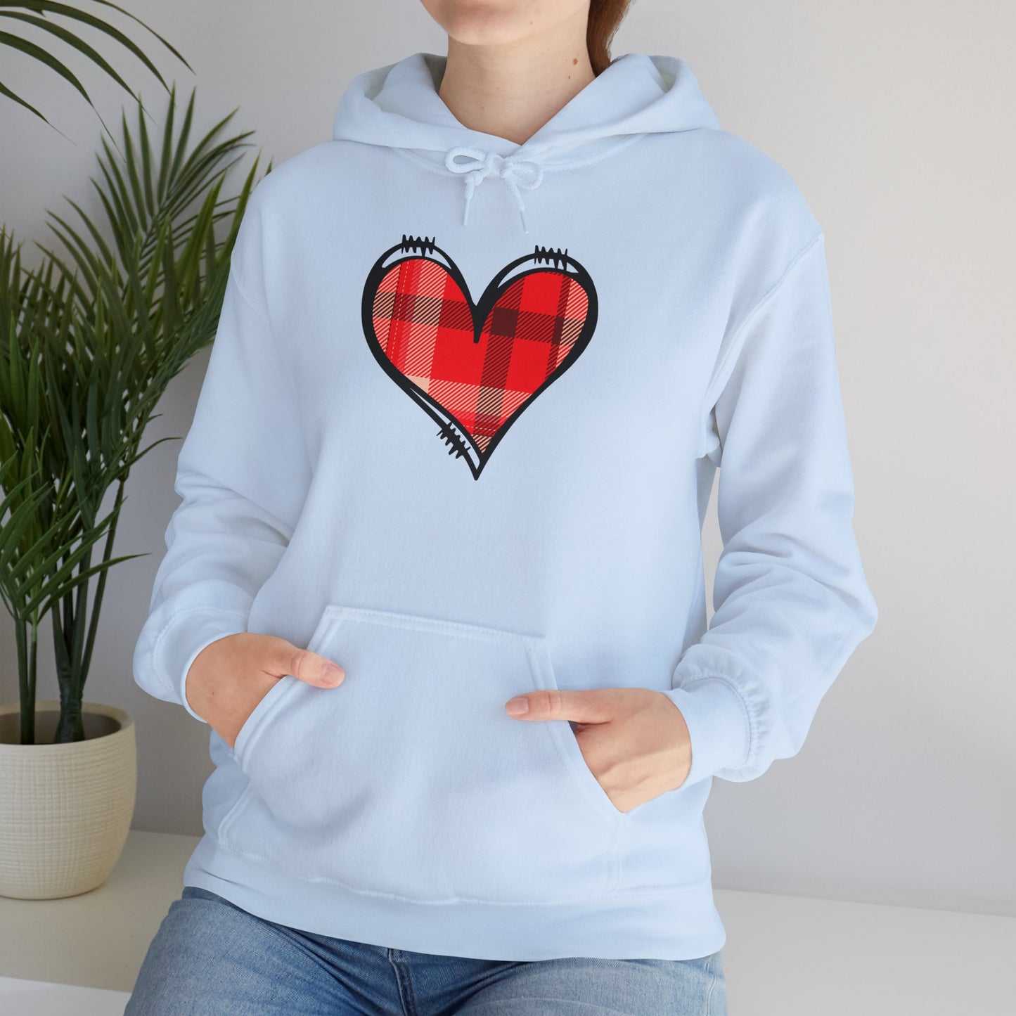 Love Hoodie with Plaid Heart on Front and Bold Love Design on Back