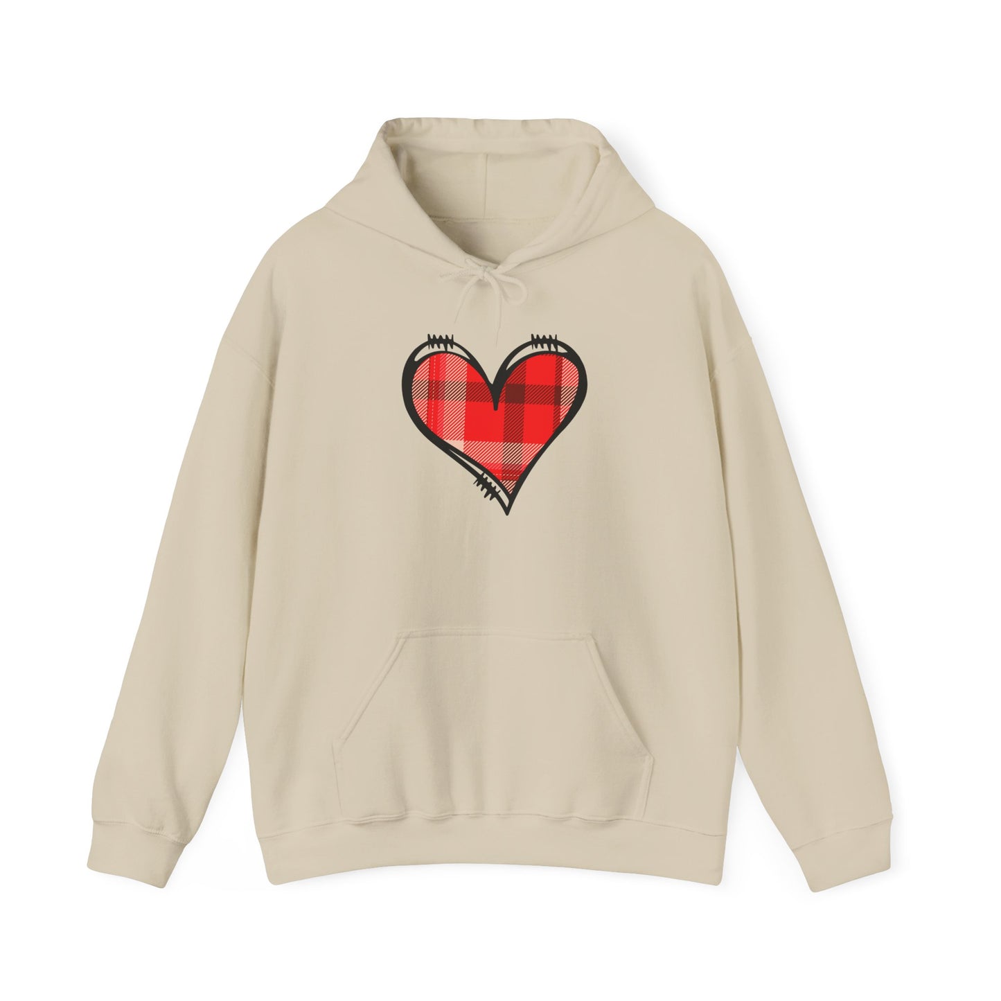 Love Hoodie with Plaid Heart on Front and Bold Love Design on Back