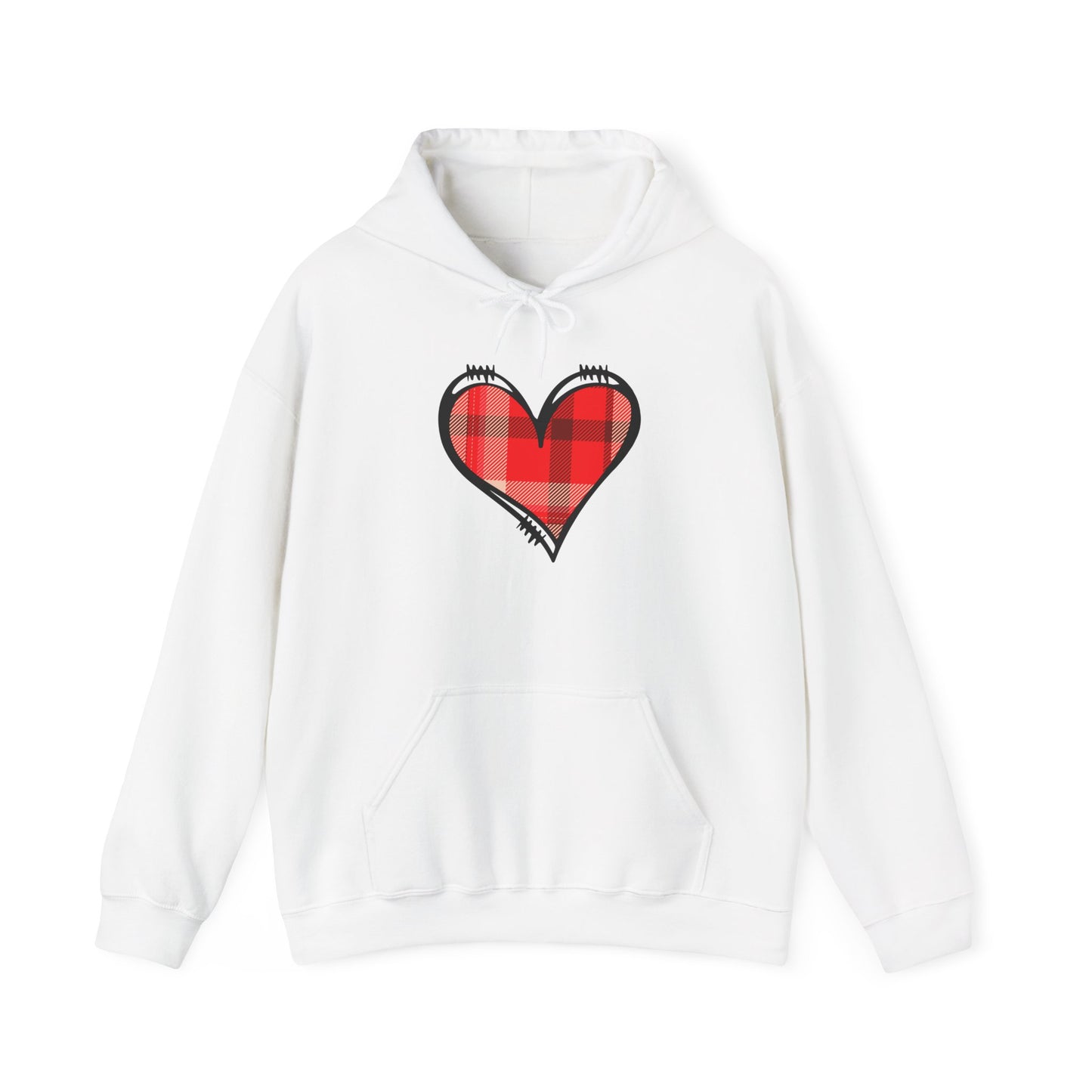 Love Hoodie with Plaid Heart on Front and Bold Love Design on Back