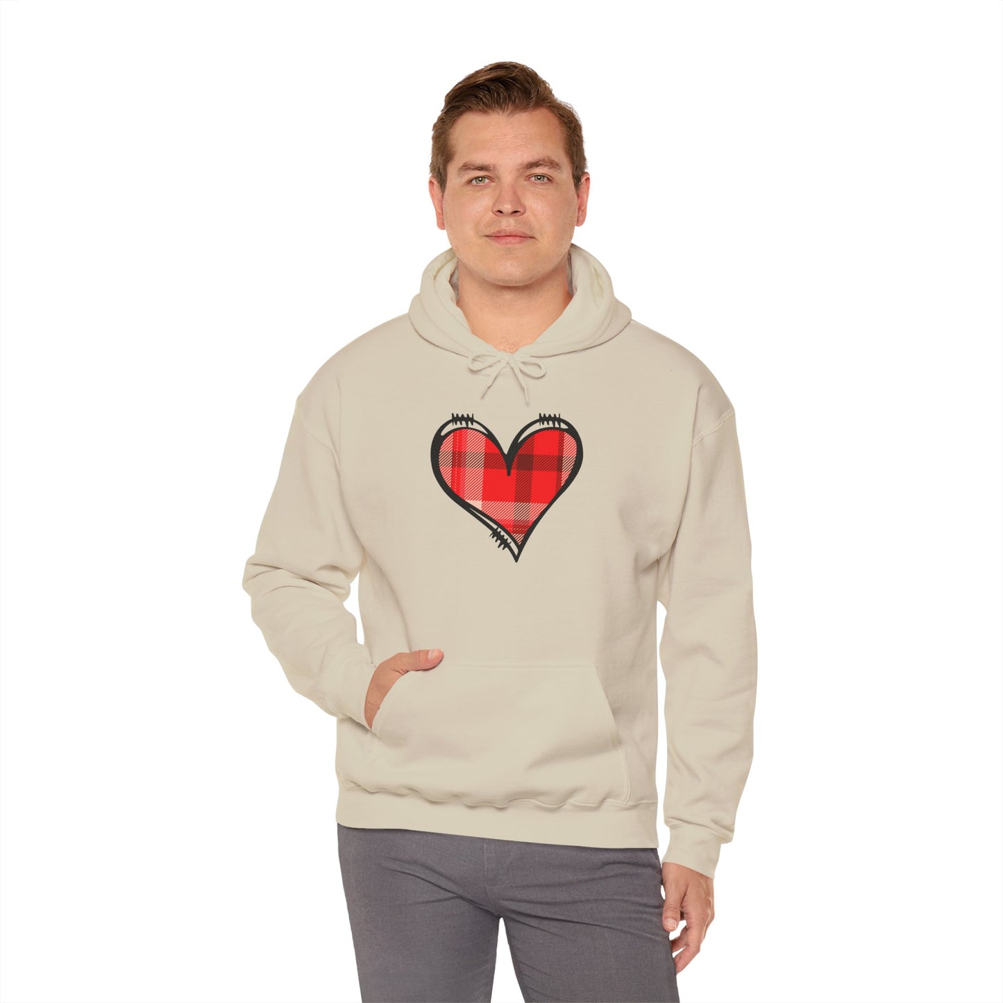 Love Hoodie with Plaid Heart on Front and Bold Love Design on Back