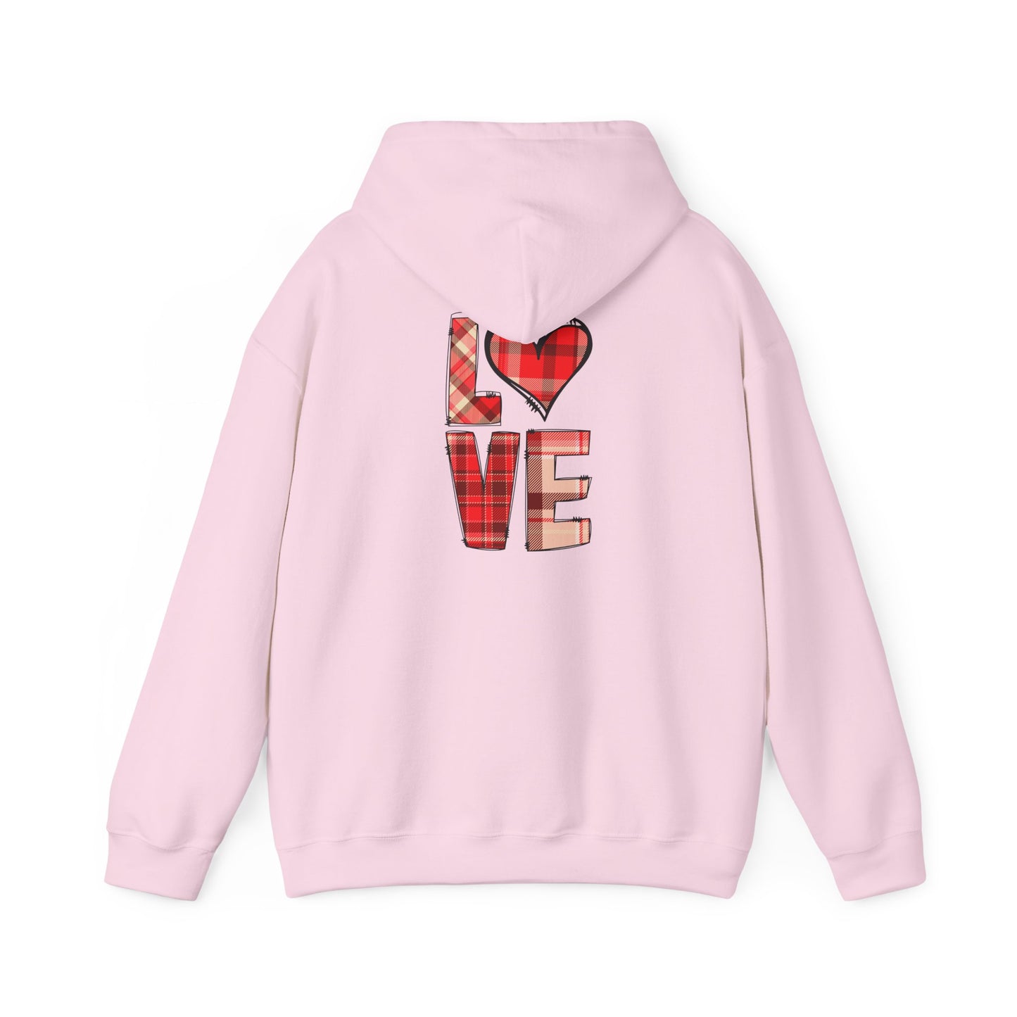 Love Hoodie with Plaid Heart on Front and Bold Love Design on Back
