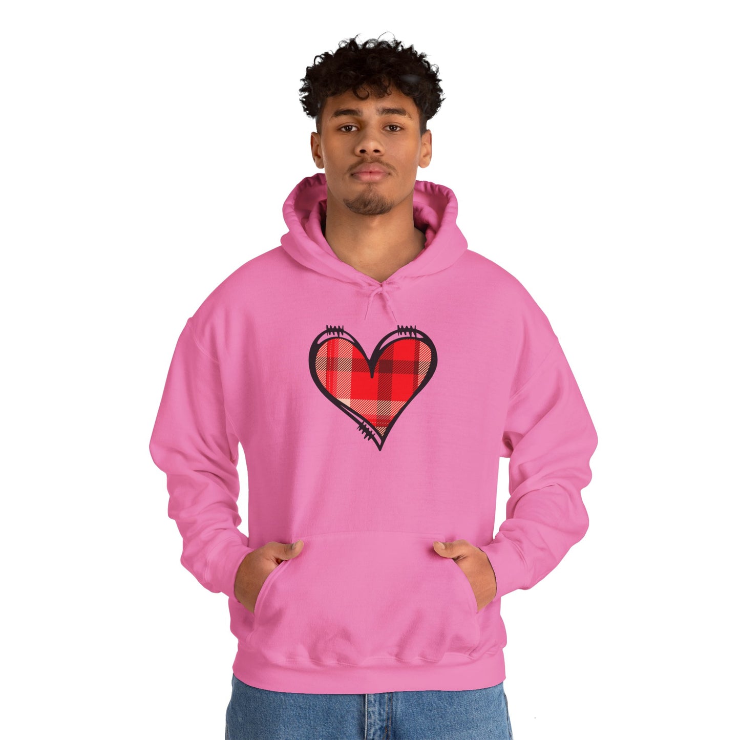 Love Hoodie with Plaid Heart on Front and Bold Love Design on Back