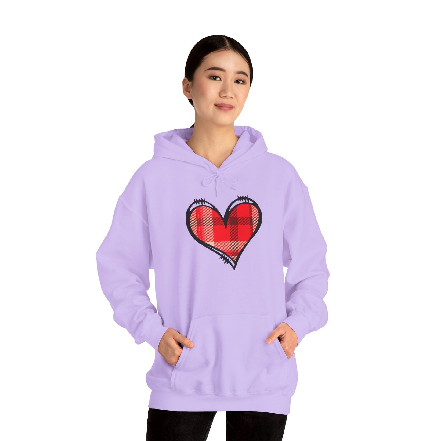 Love Hoodie with Plaid Heart on Front and Bold Love Design on Back