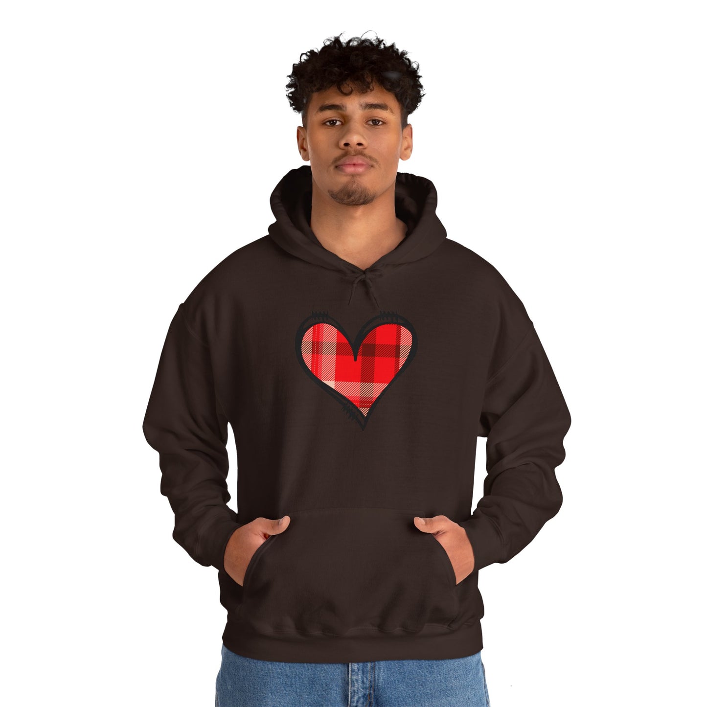 Love Hoodie with Plaid Heart on Front and Bold Love Design on Back