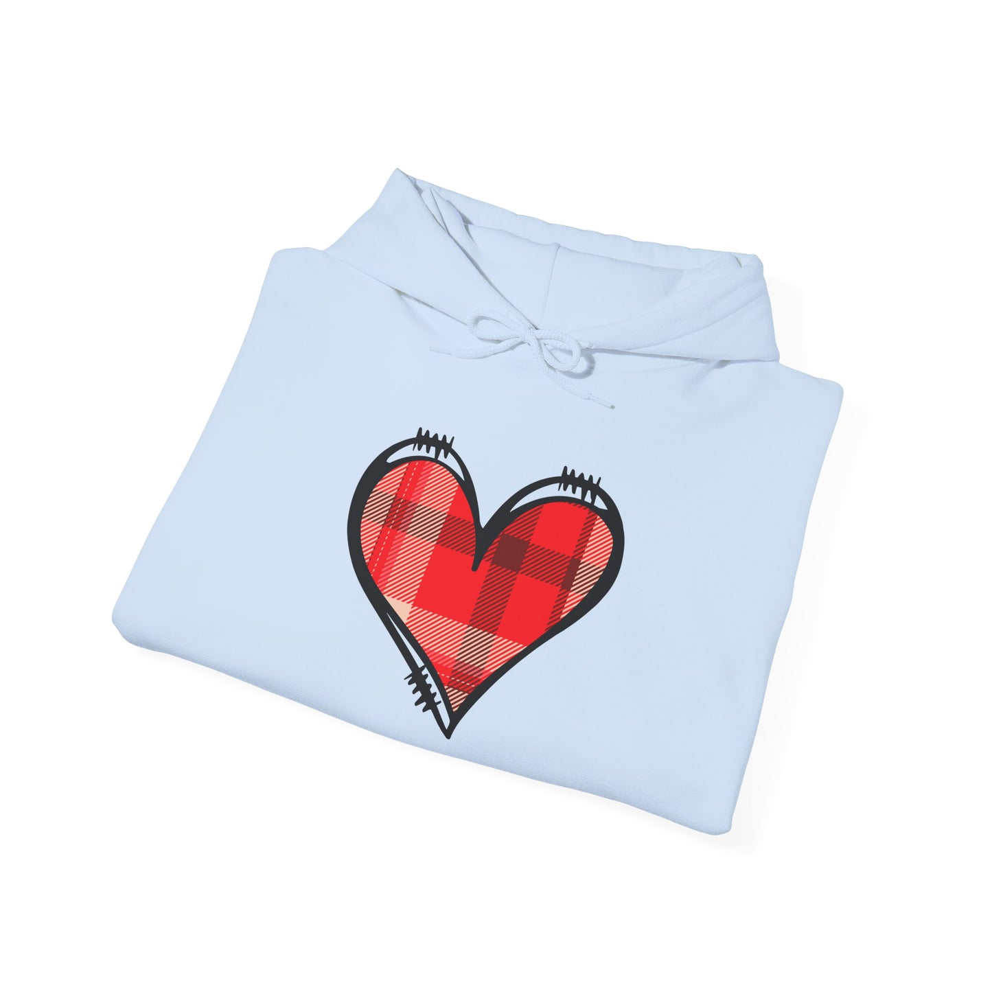 Love Hoodie with Plaid Heart on Front and Bold Love Design on Back