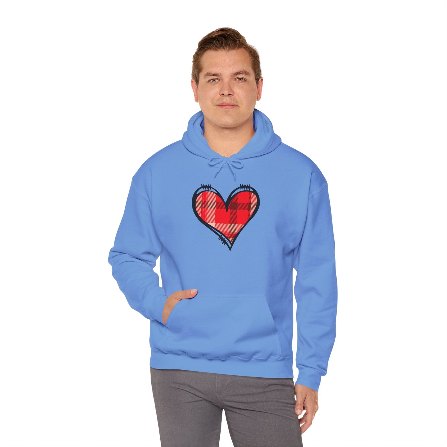 Love Hoodie with Plaid Heart on Front and Bold Love Design on Back