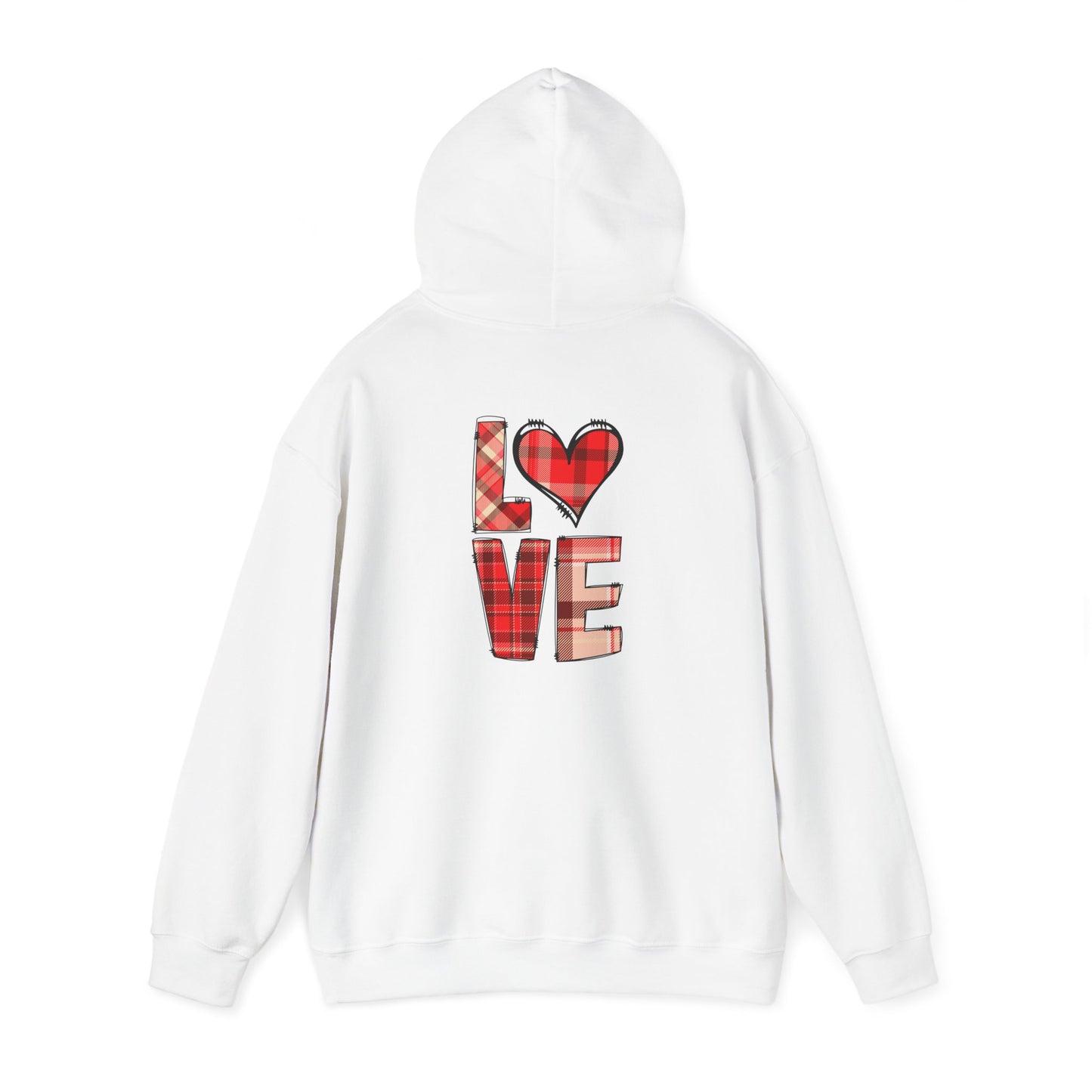 Love Hoodie with Plaid Heart on Front and Bold Love Design on Back