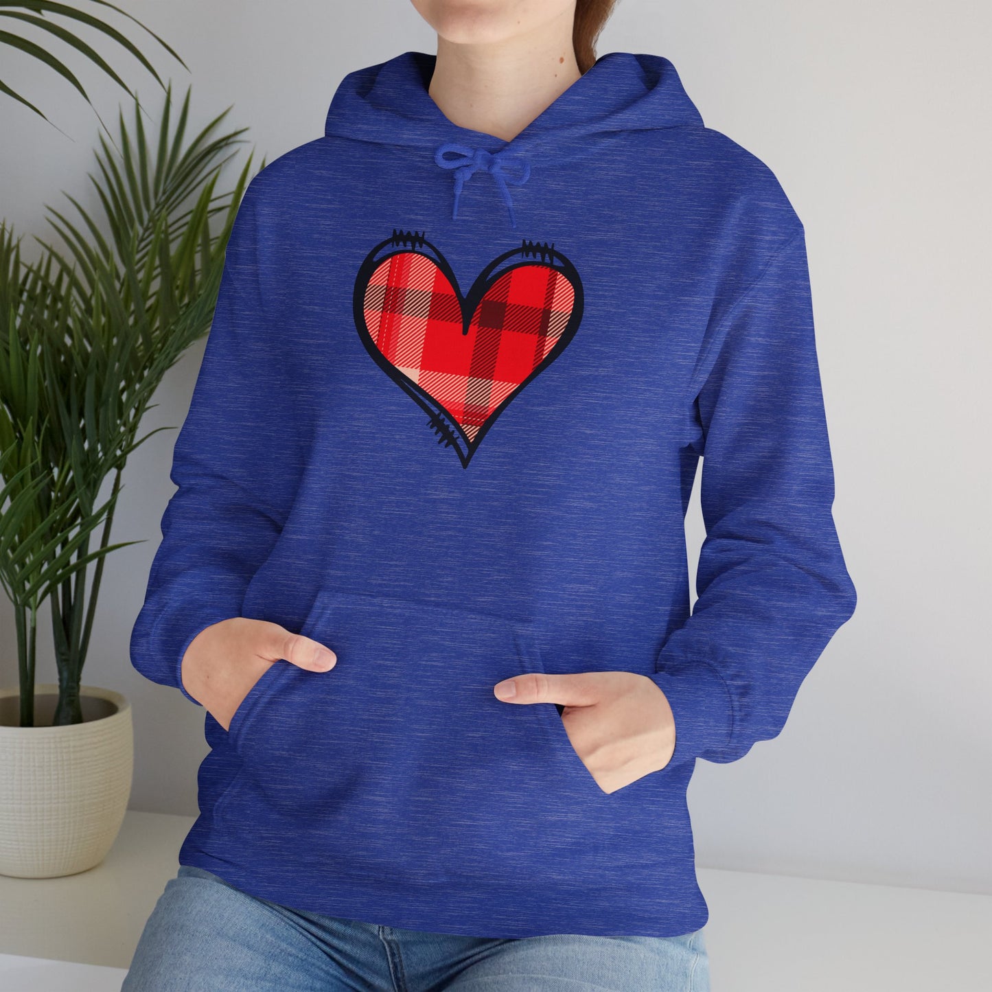 Love Hoodie with Plaid Heart on Front and Bold Love Design on Back