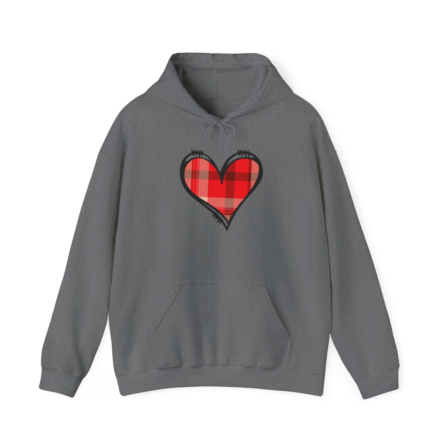 Love Hoodie with Plaid Heart on Front and Bold Love Design on Back