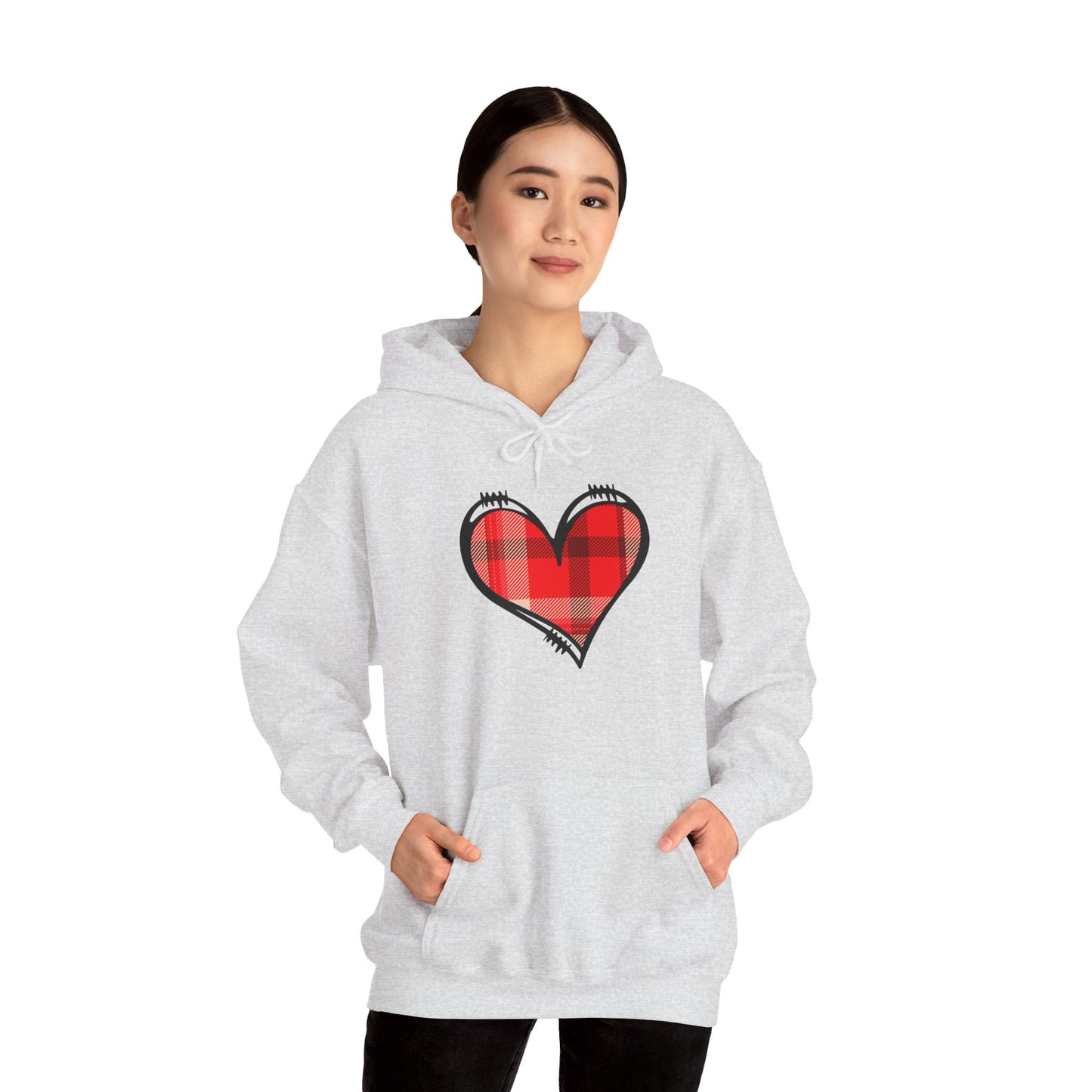 Love Hoodie with Plaid Heart on Front and Bold Love Design on Back