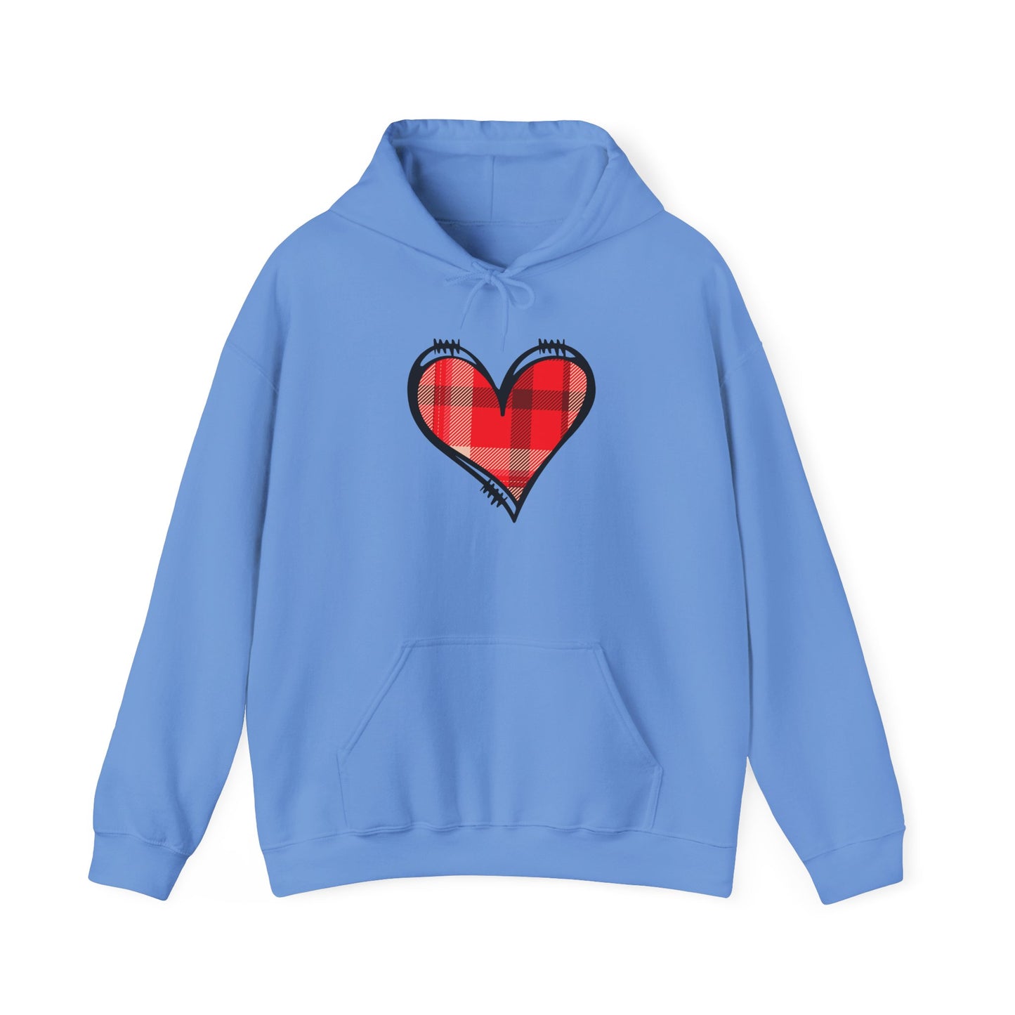 Love Hoodie with Plaid Heart on Front and Bold Love Design on Back