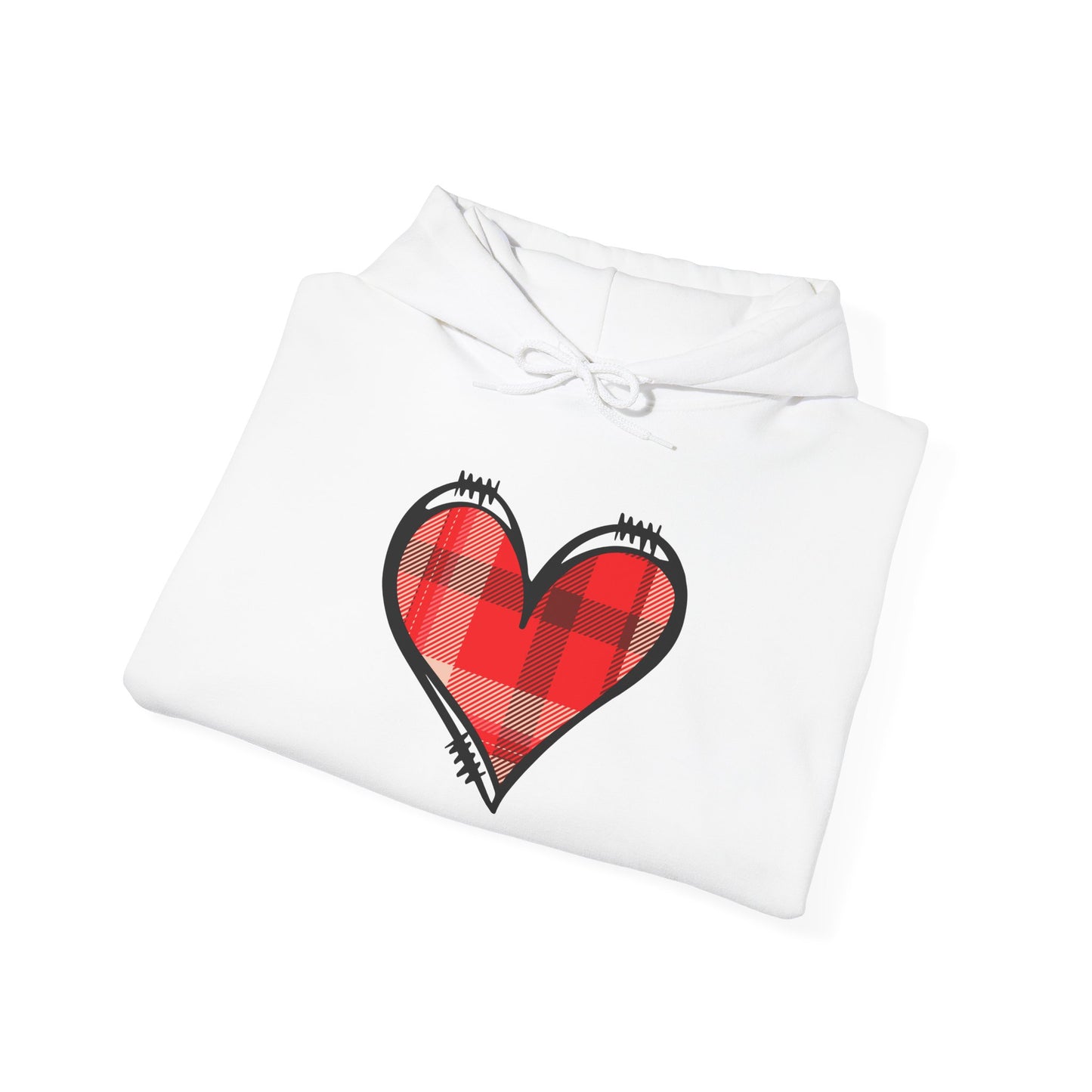 Love Hoodie with Plaid Heart on Front and Bold Love Design on Back
