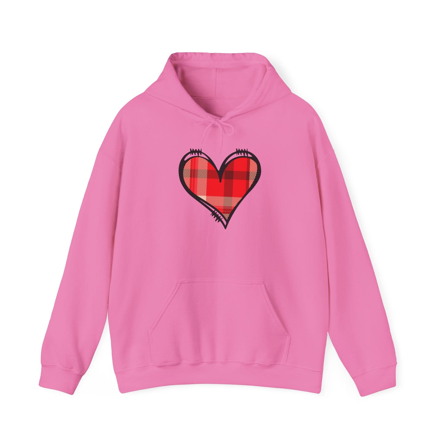 Love Hoodie with Plaid Heart on Front and Bold Love Design on Back