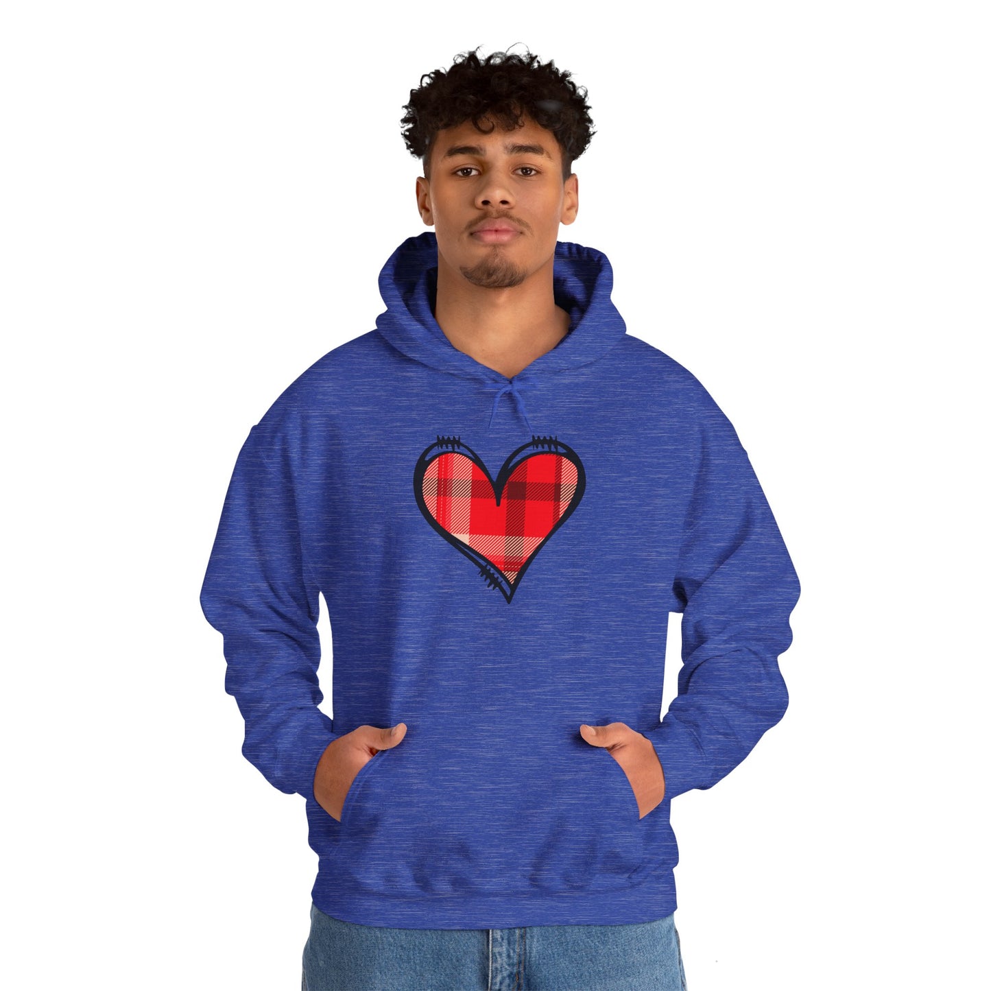 Love Hoodie with Plaid Heart on Front and Bold Love Design on Back