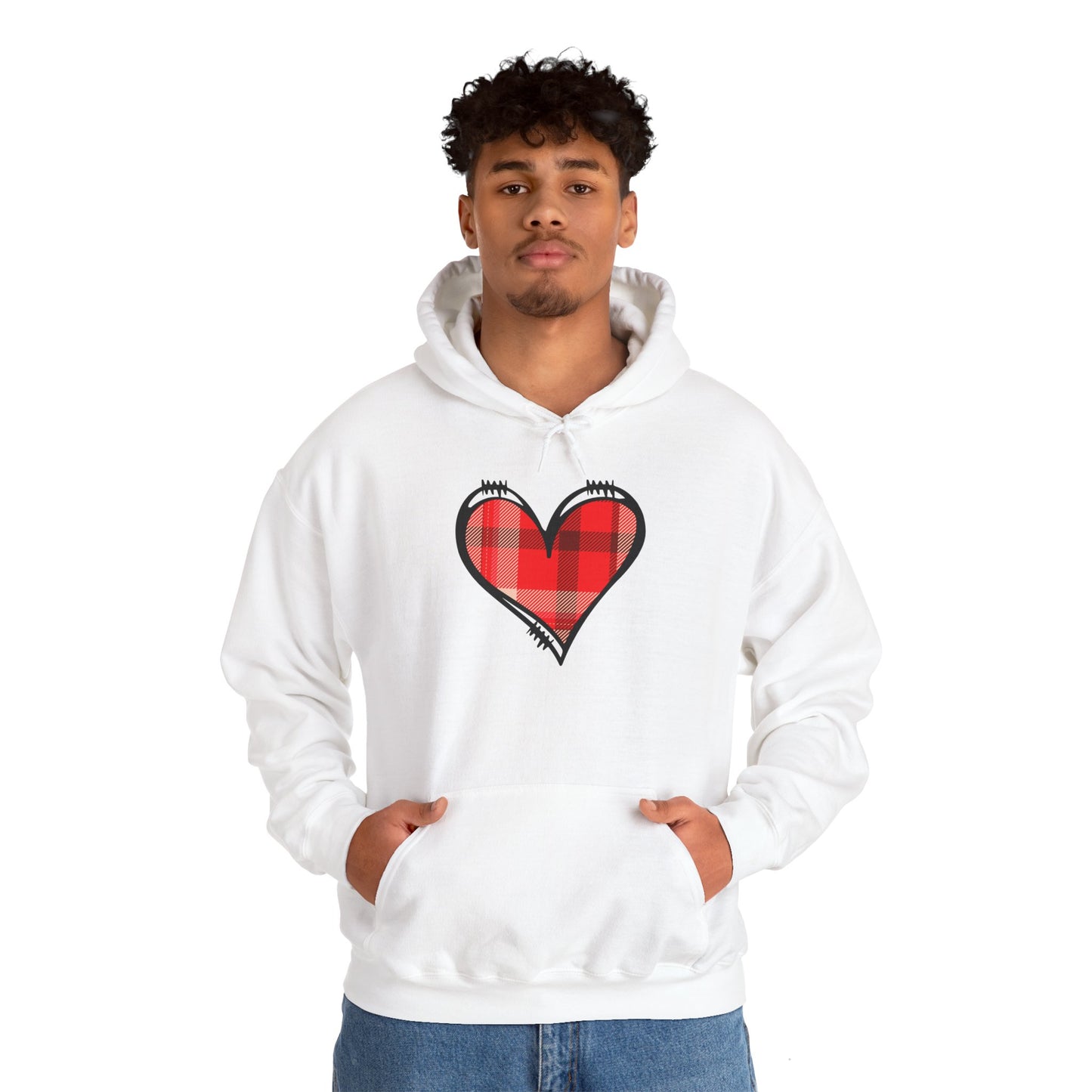 Love Hoodie with Plaid Heart on Front and Bold Love Design on Back