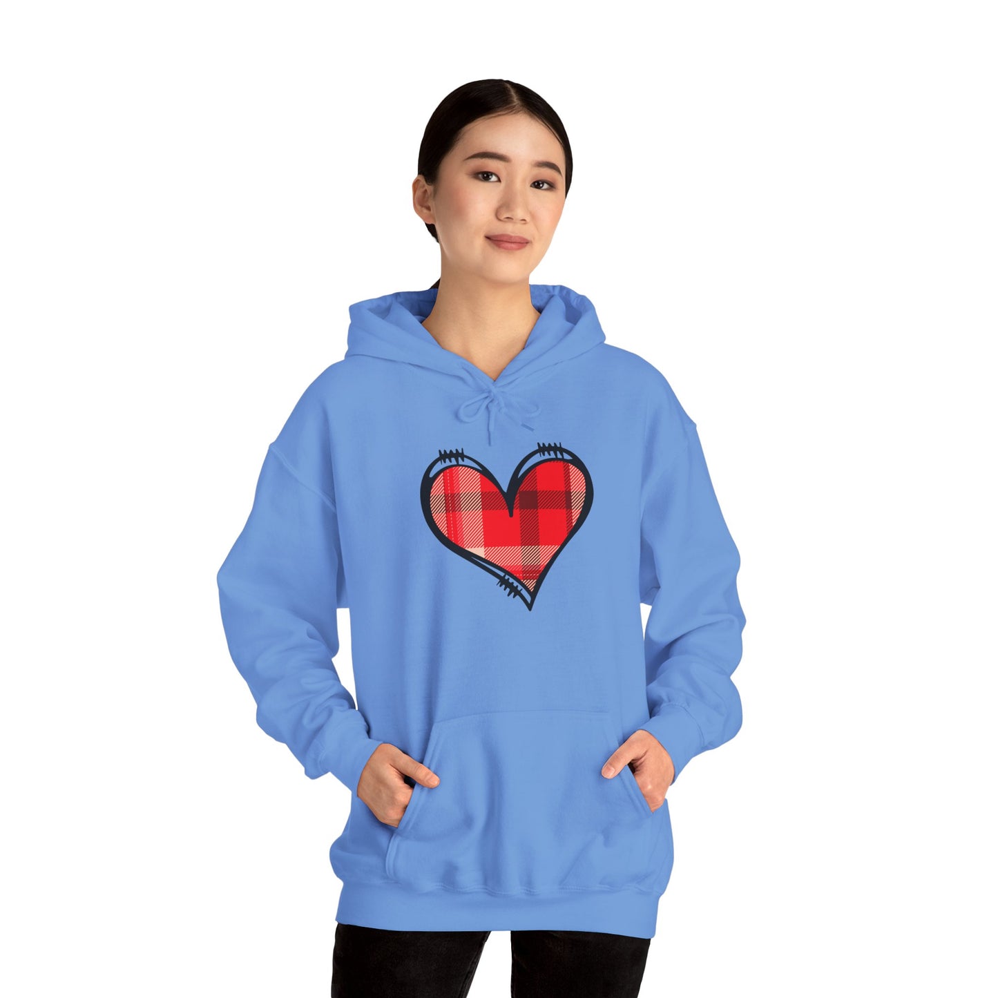 Love Hoodie with Plaid Heart on Front and Bold Love Design on Back