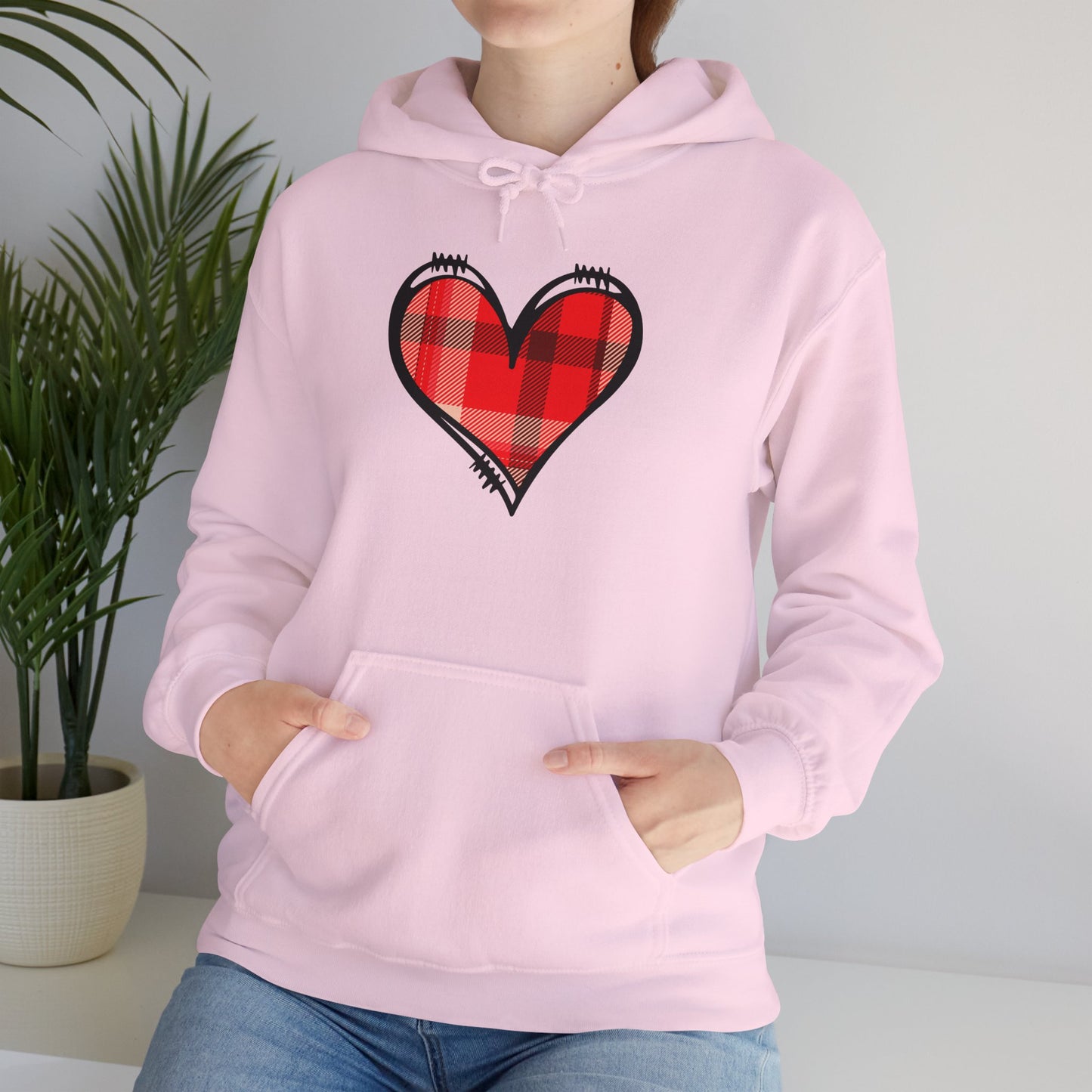 Love Hoodie with Plaid Heart on Front and Bold Love Design on Back