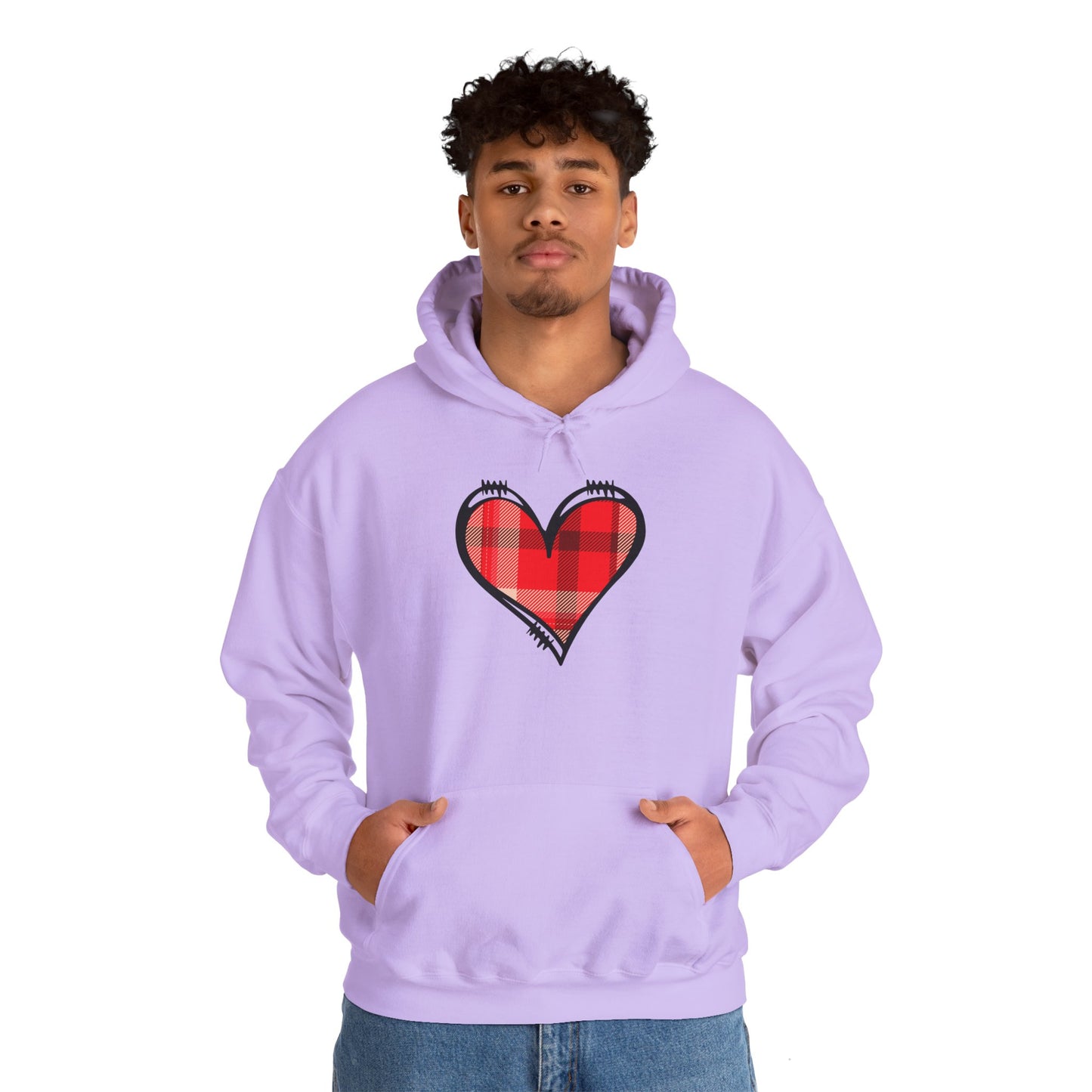 Love Hoodie with Plaid Heart on Front and Bold Love Design on Back