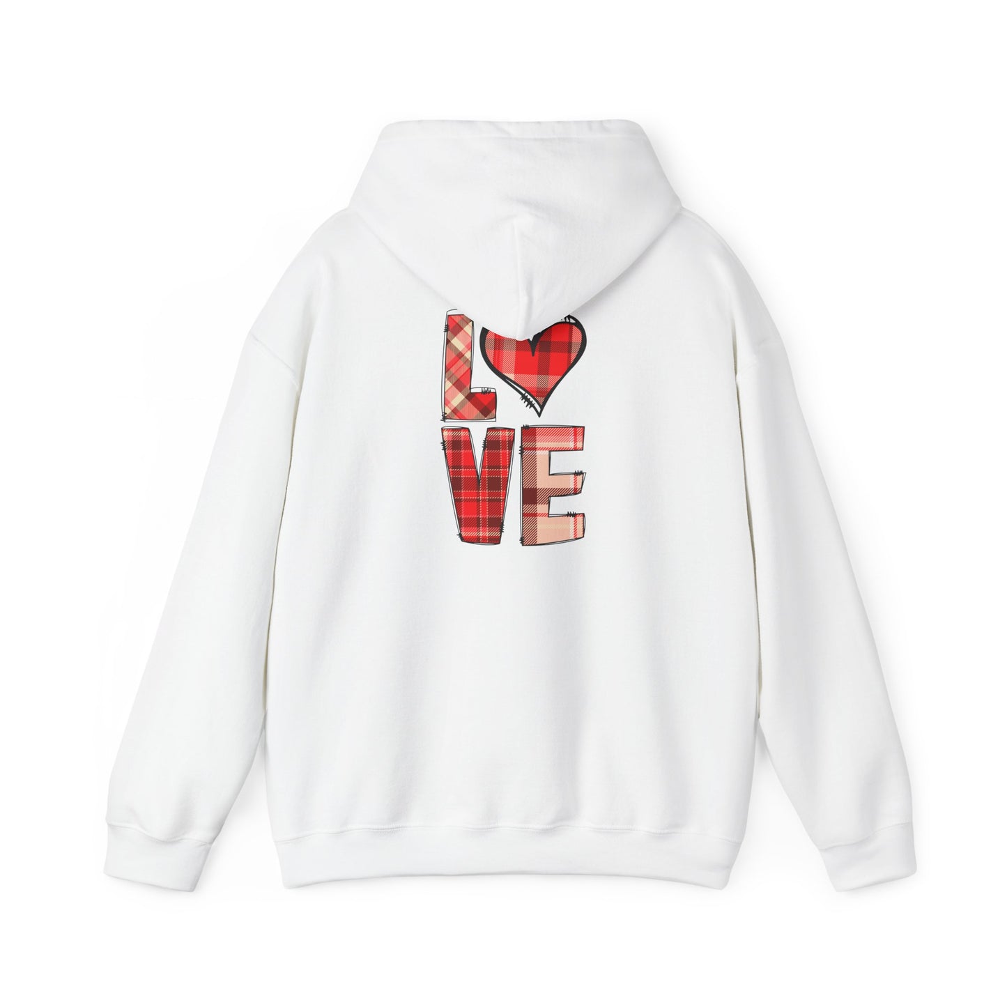 Love Hoodie with Plaid Heart on Front and Bold Love Design on Back