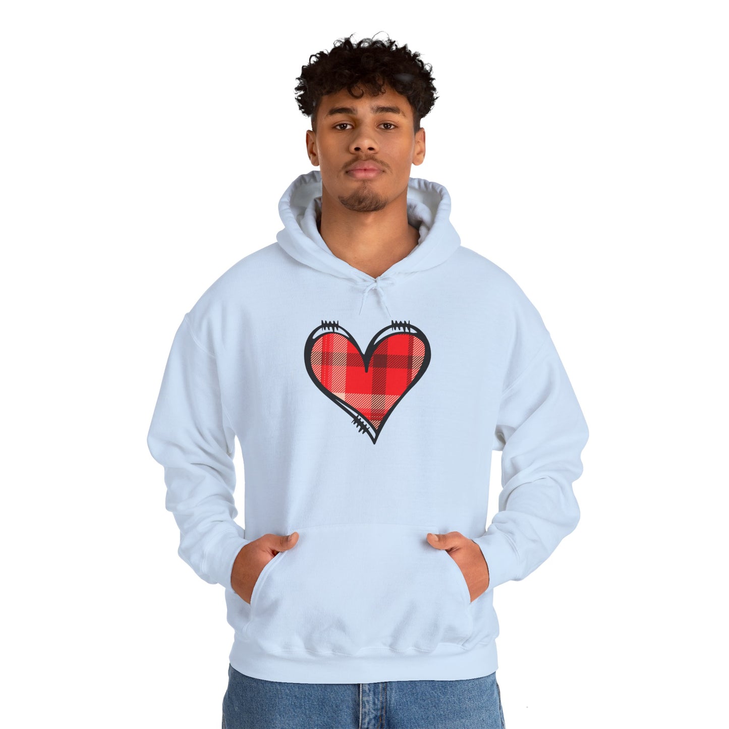 Love Hoodie with Plaid Heart on Front and Bold Love Design on Back