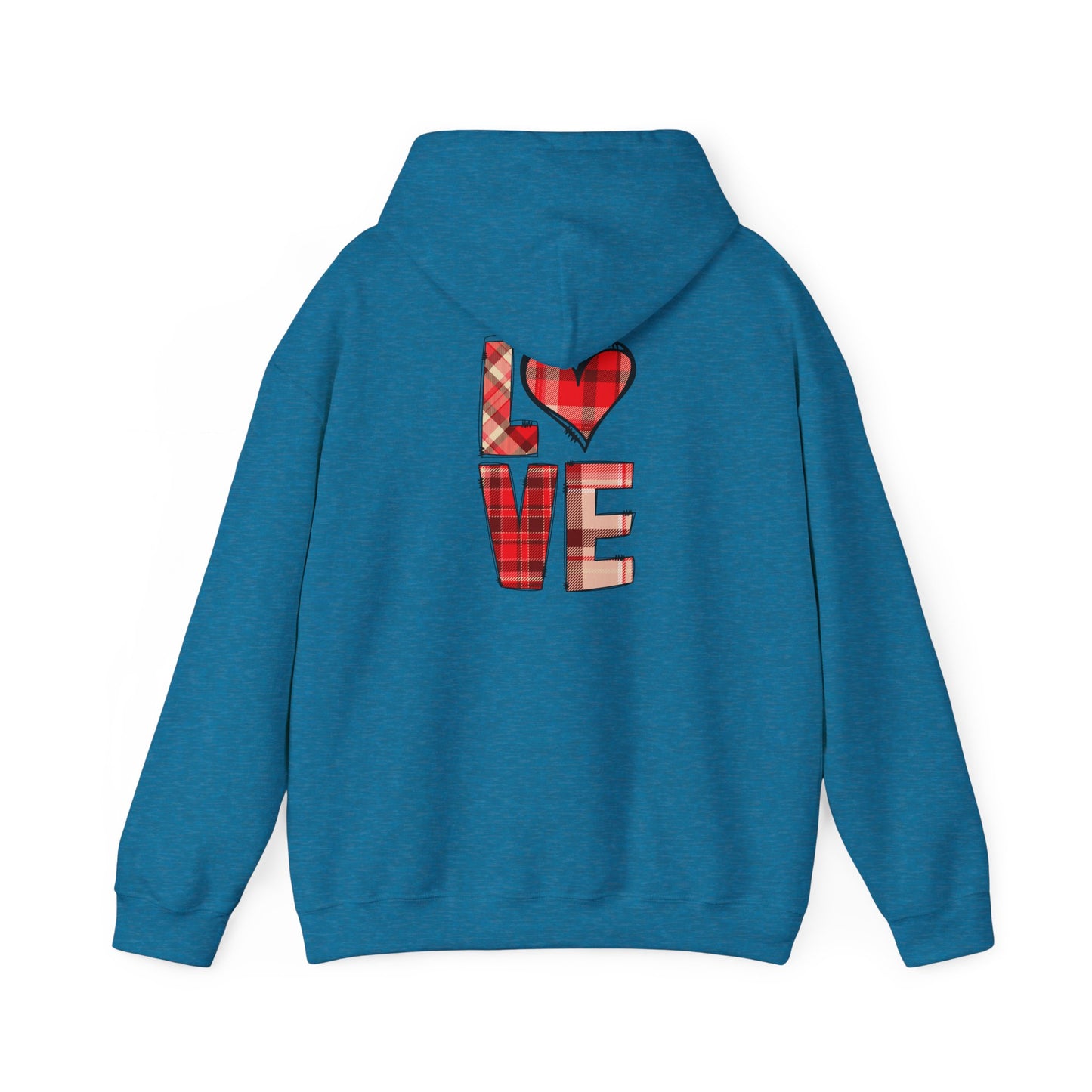 Love Hoodie with Plaid Heart on Front and Bold Love Design on Back