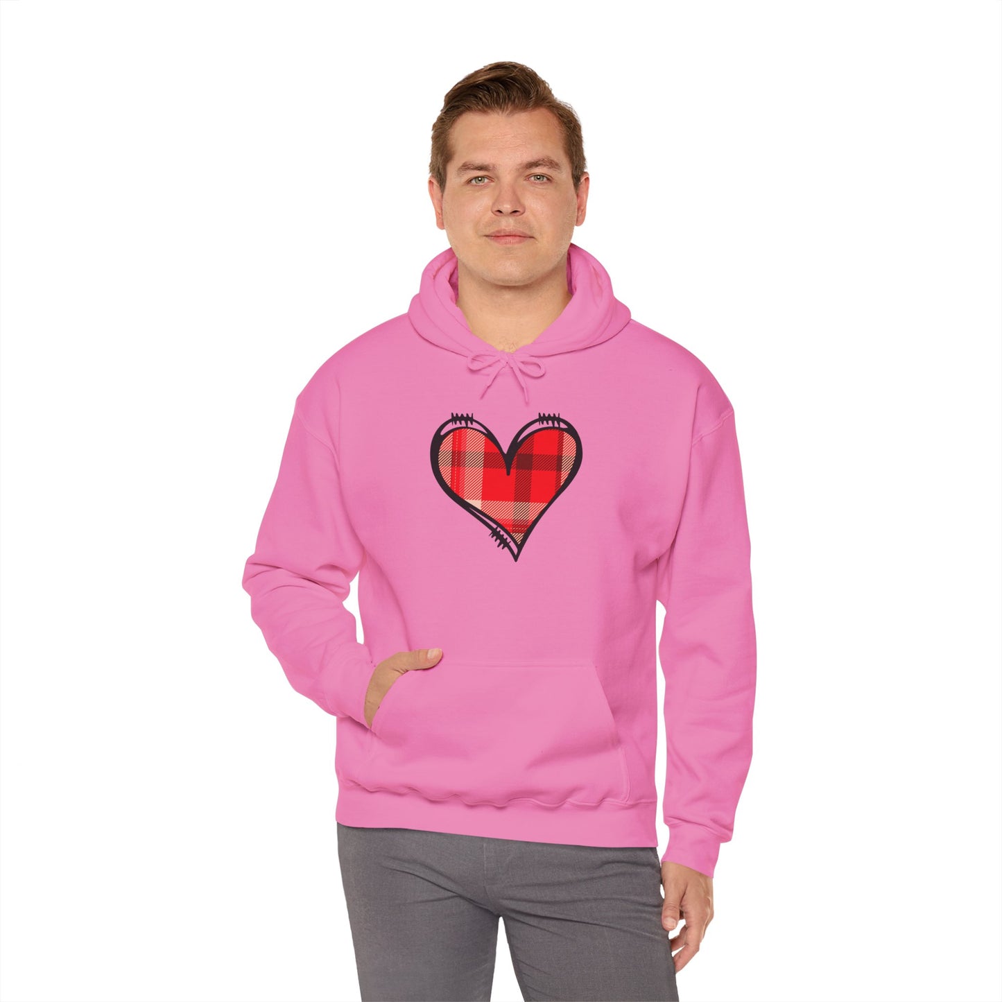 Love Hoodie with Plaid Heart on Front and Bold Love Design on Back