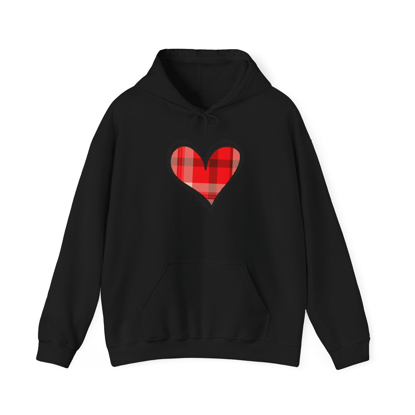 Love Hoodie with Plaid Heart on Front and Bold Love Design on Back