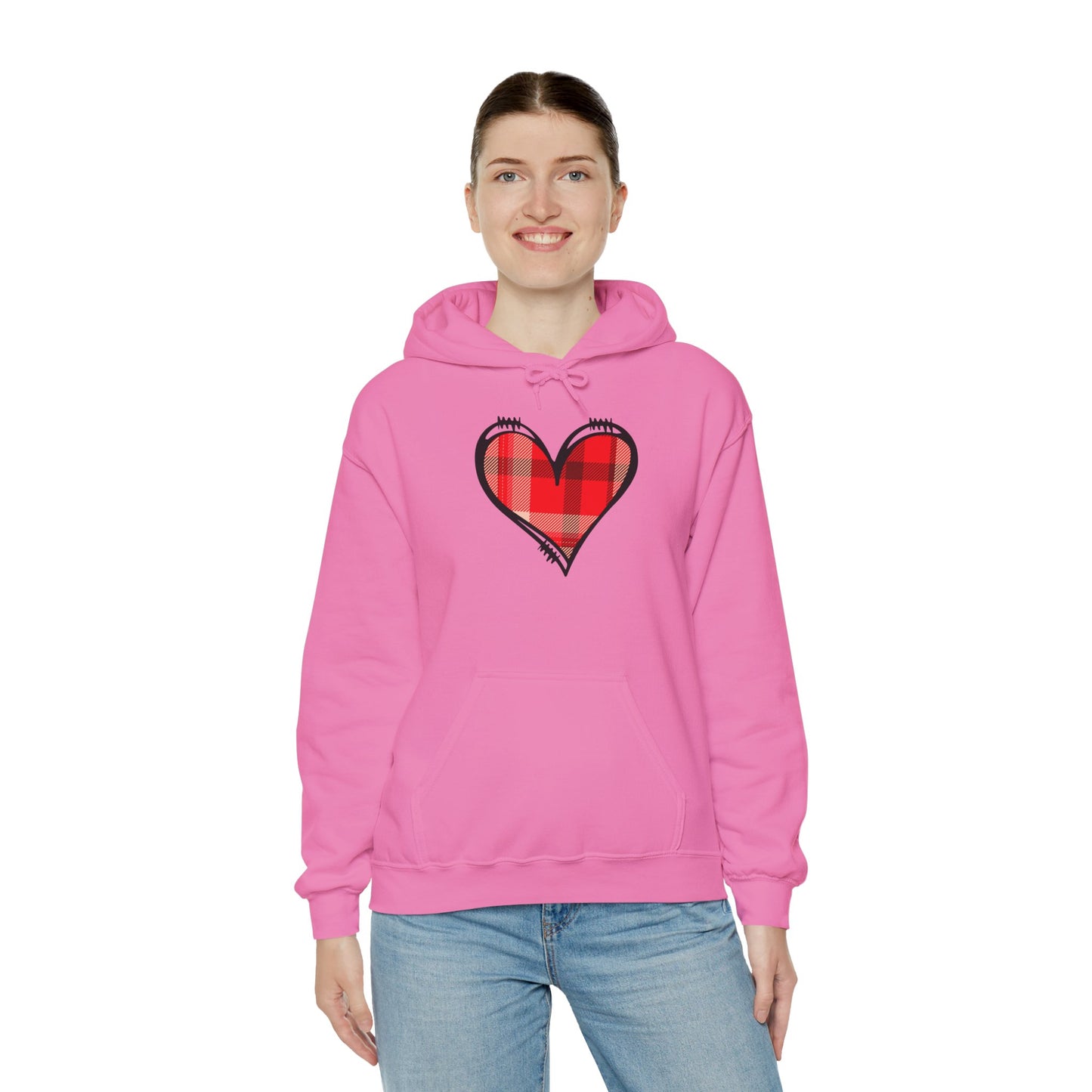 Love Hoodie with Plaid Heart on Front and Bold Love Design on Back