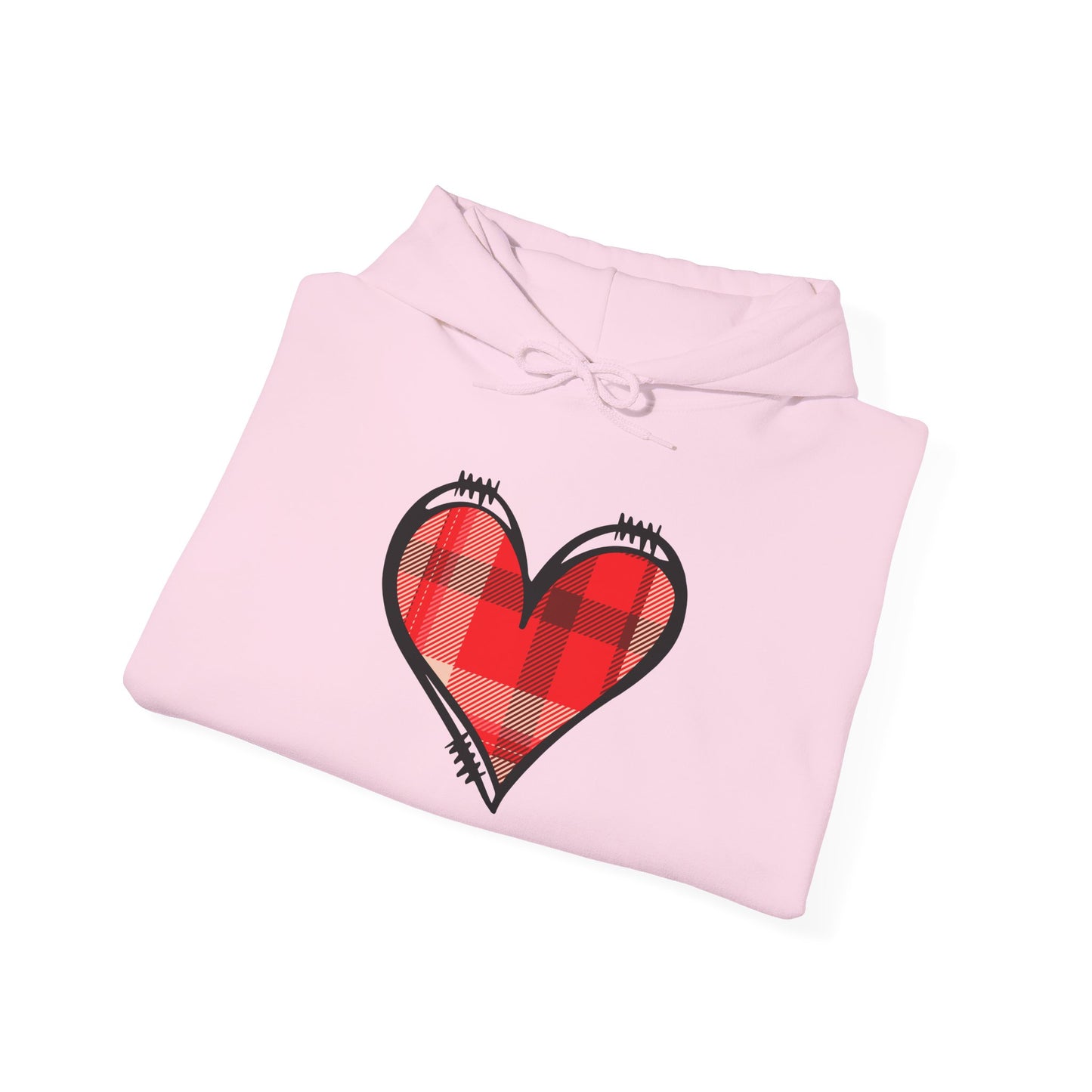 Love Hoodie with Plaid Heart on Front and Bold Love Design on Back