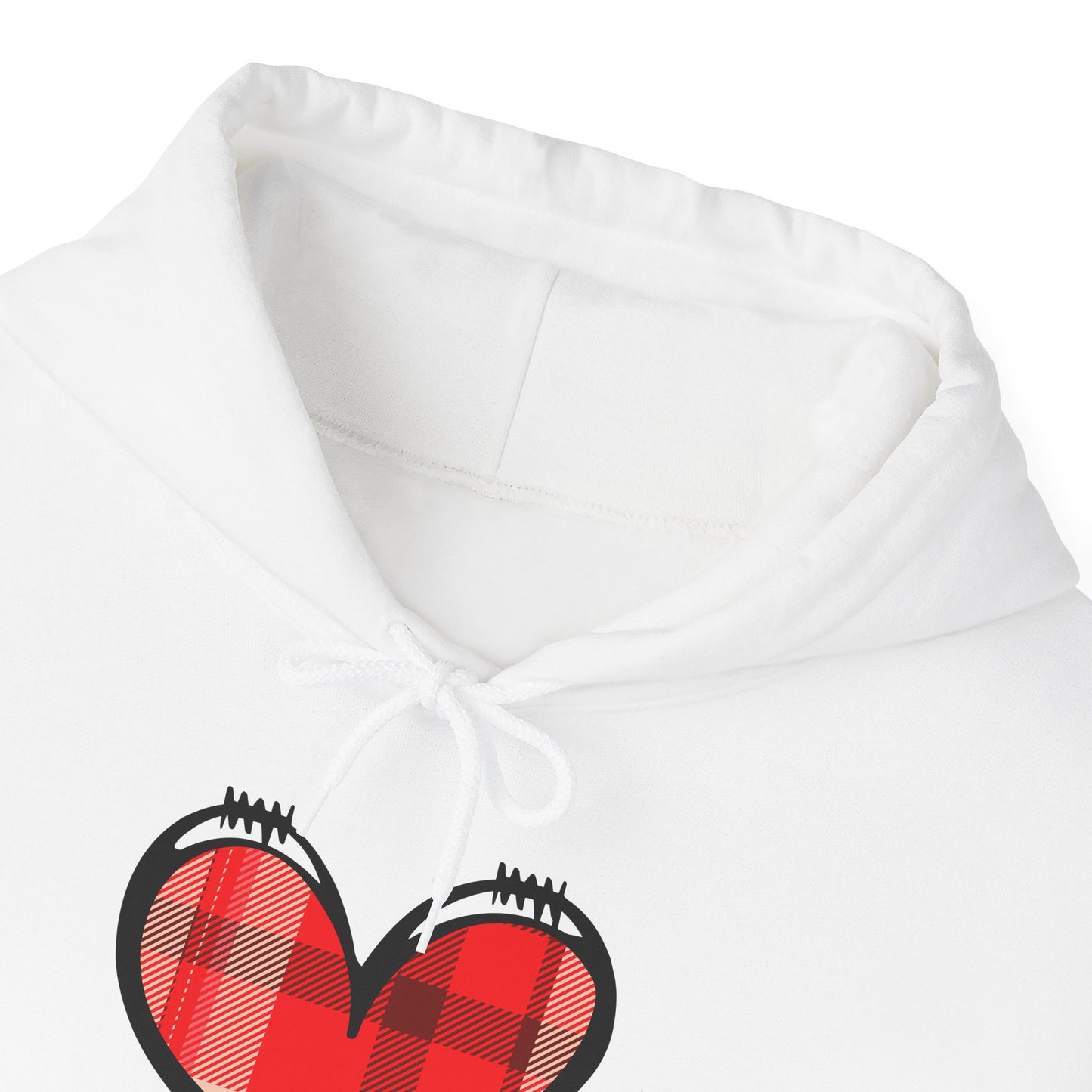 Love Hoodie with Plaid Heart on Front and Bold Love Design on Back