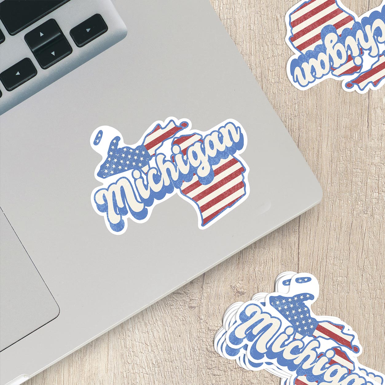 Michigan State Sticker with American Flag Background | Weatherproof Vinyl Decal