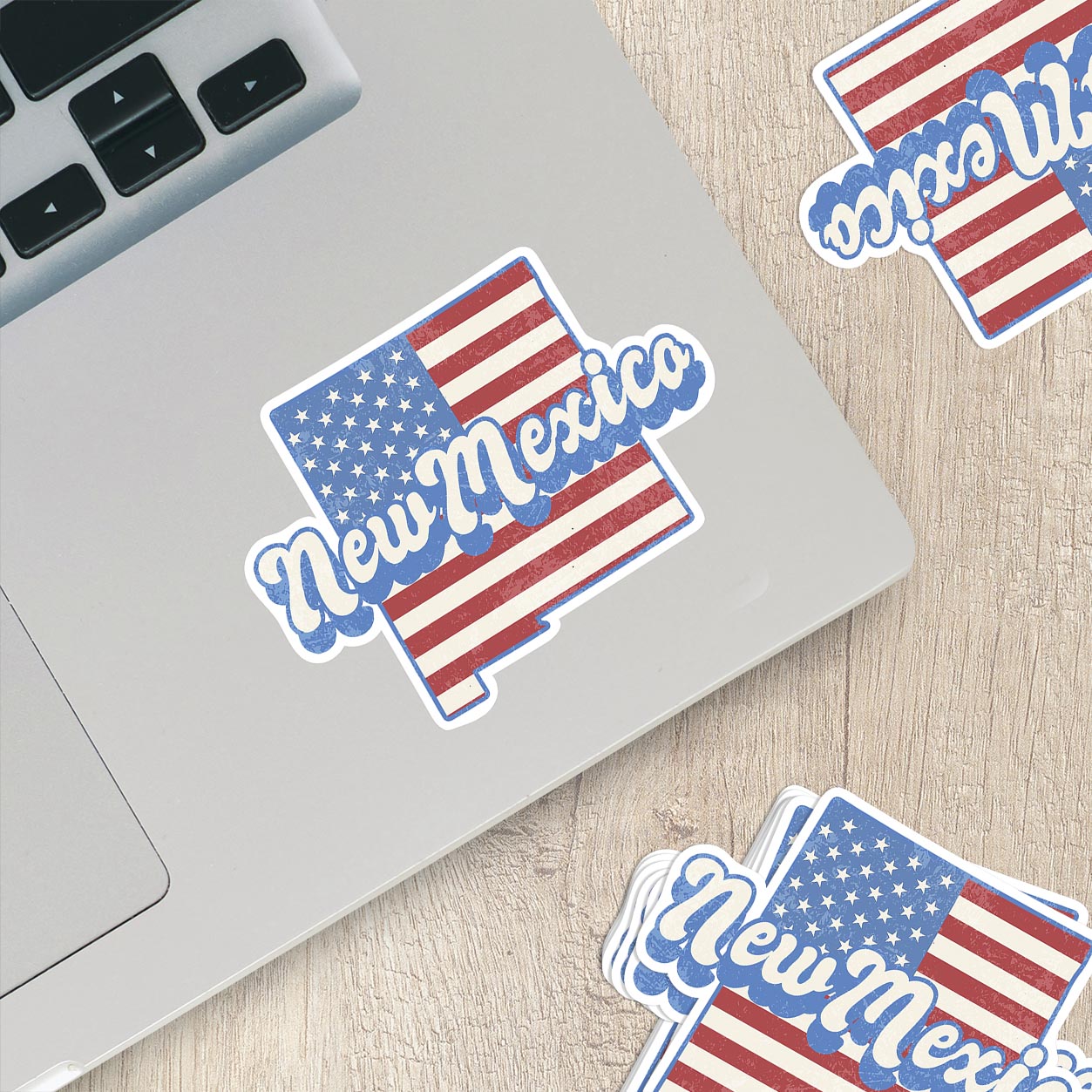 New Mexico State Sticker with American Flag Background | Weatherproof Vinyl Decal