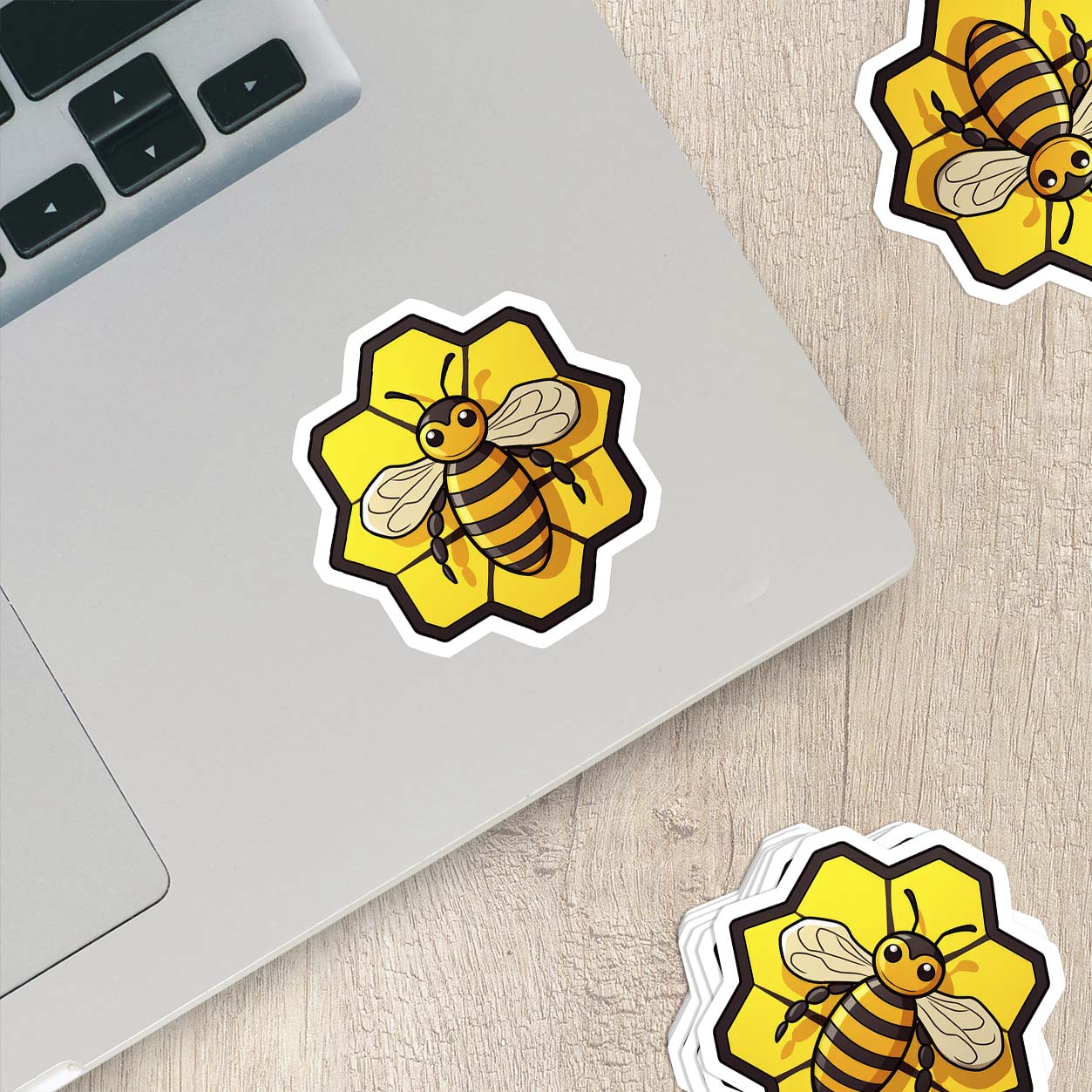Cartoon Bee in Honeycomb Sticker β Weatherproof Vinyl for Laptops, Cups & Cars