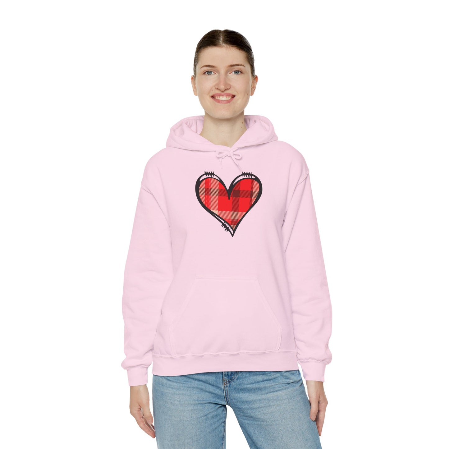 Love Hoodie with Plaid Heart on Front and Bold Love Design on Back