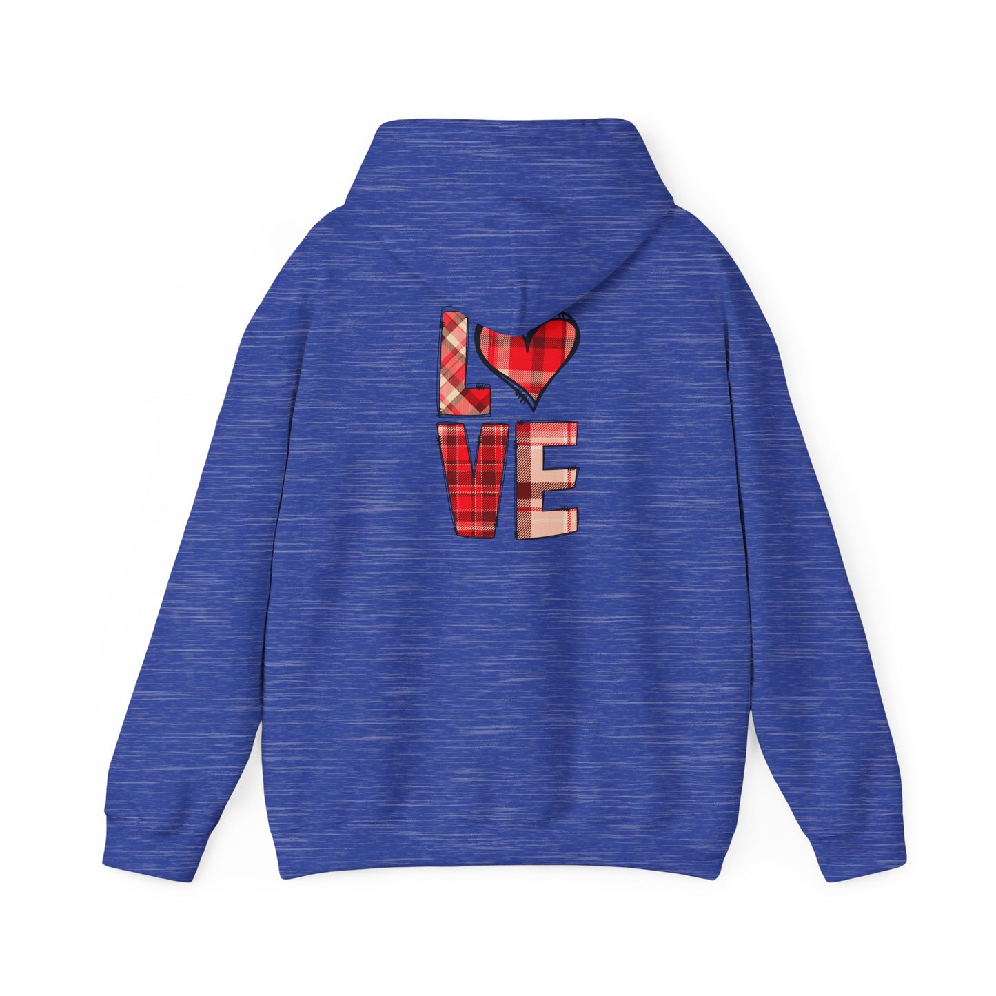 Love Hoodie with Plaid Heart on Front and Bold Love Design on Back