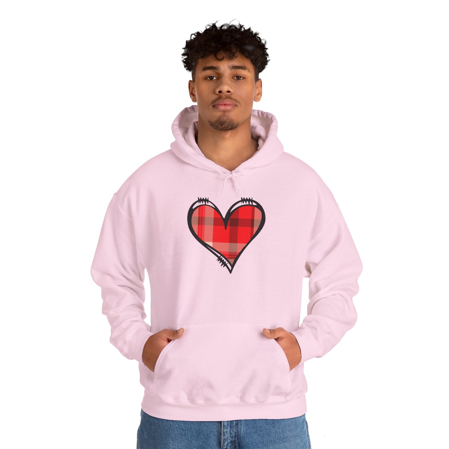 Love Hoodie with Plaid Heart on Front and Bold Love Design on Back