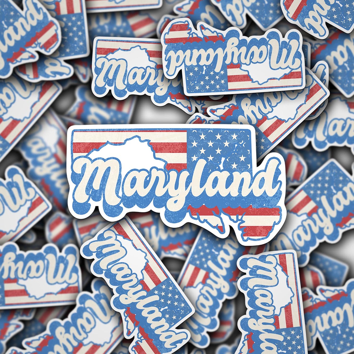 Maryland State Sticker with American Flag Background | Weatherproof Vinyl Decal