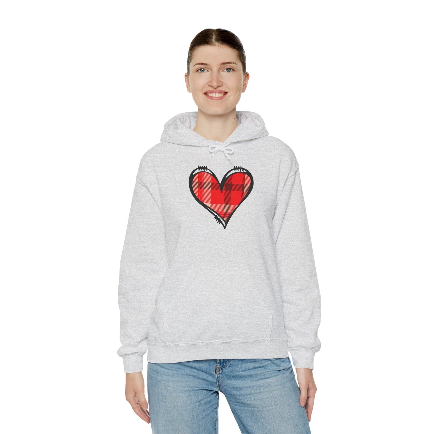 Love Hoodie with Plaid Heart on Front and Bold Love Design on Back
