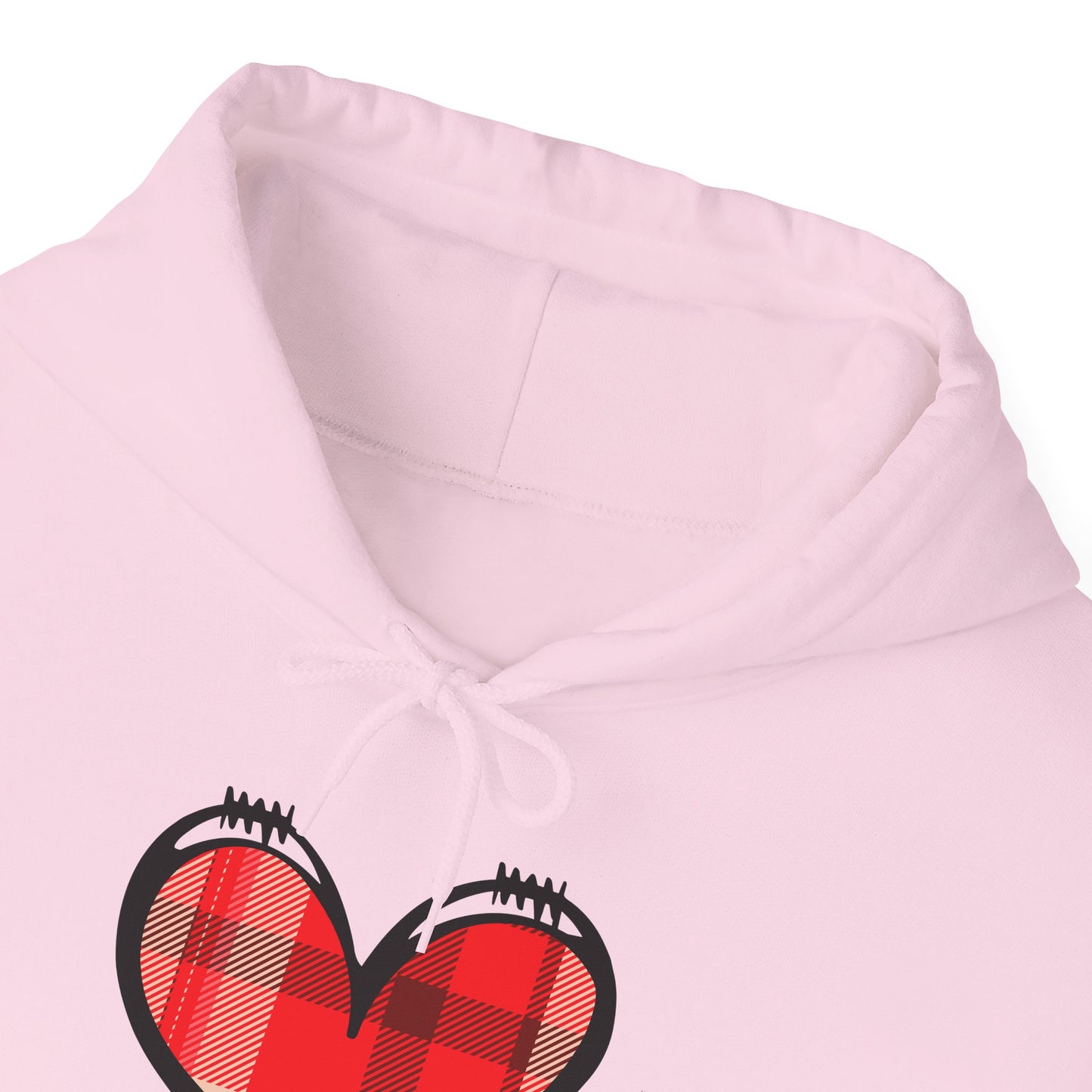 Love Hoodie with Plaid Heart on Front and Bold Love Design on Back