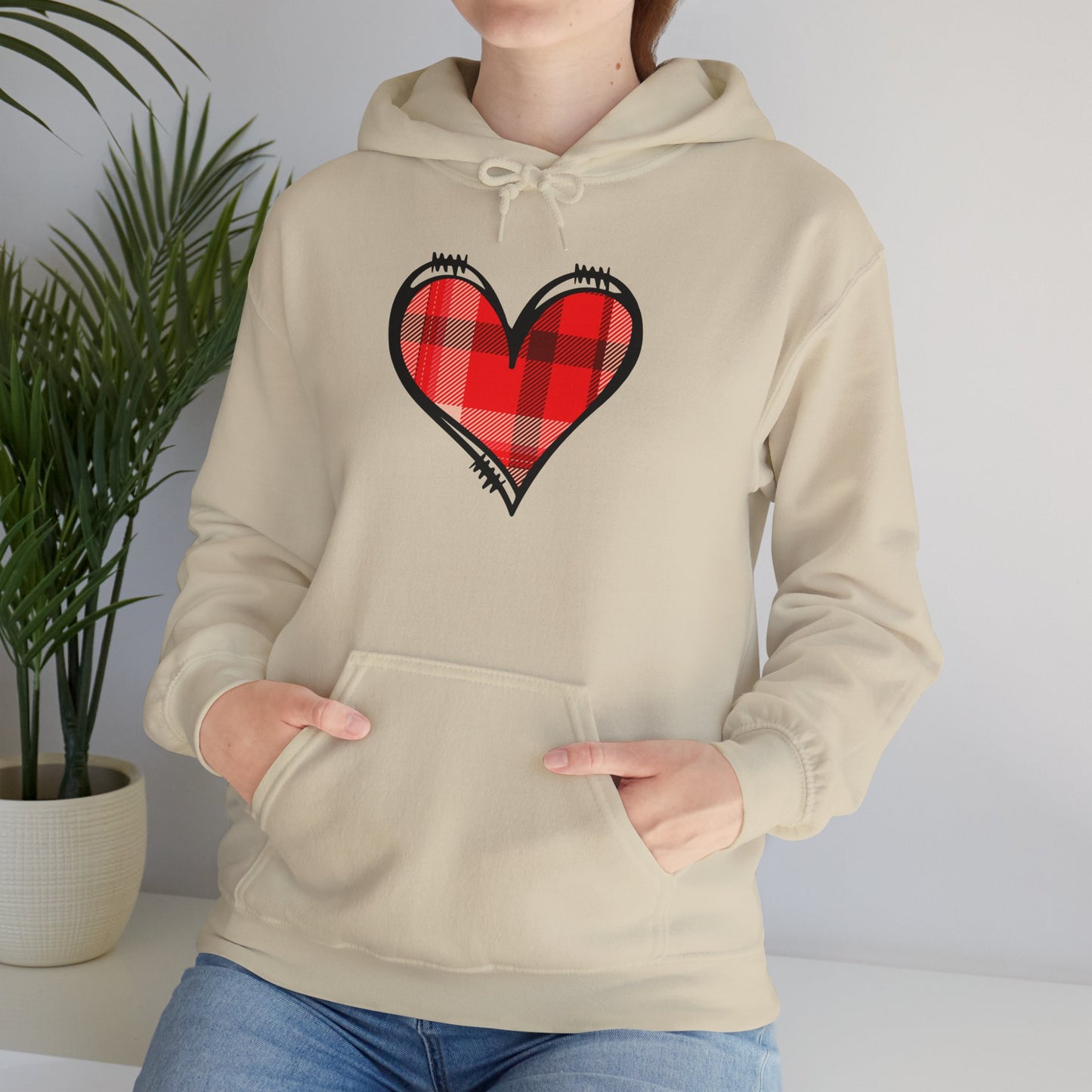 Love Hoodie with Plaid Heart on Front and Bold Love Design on Back