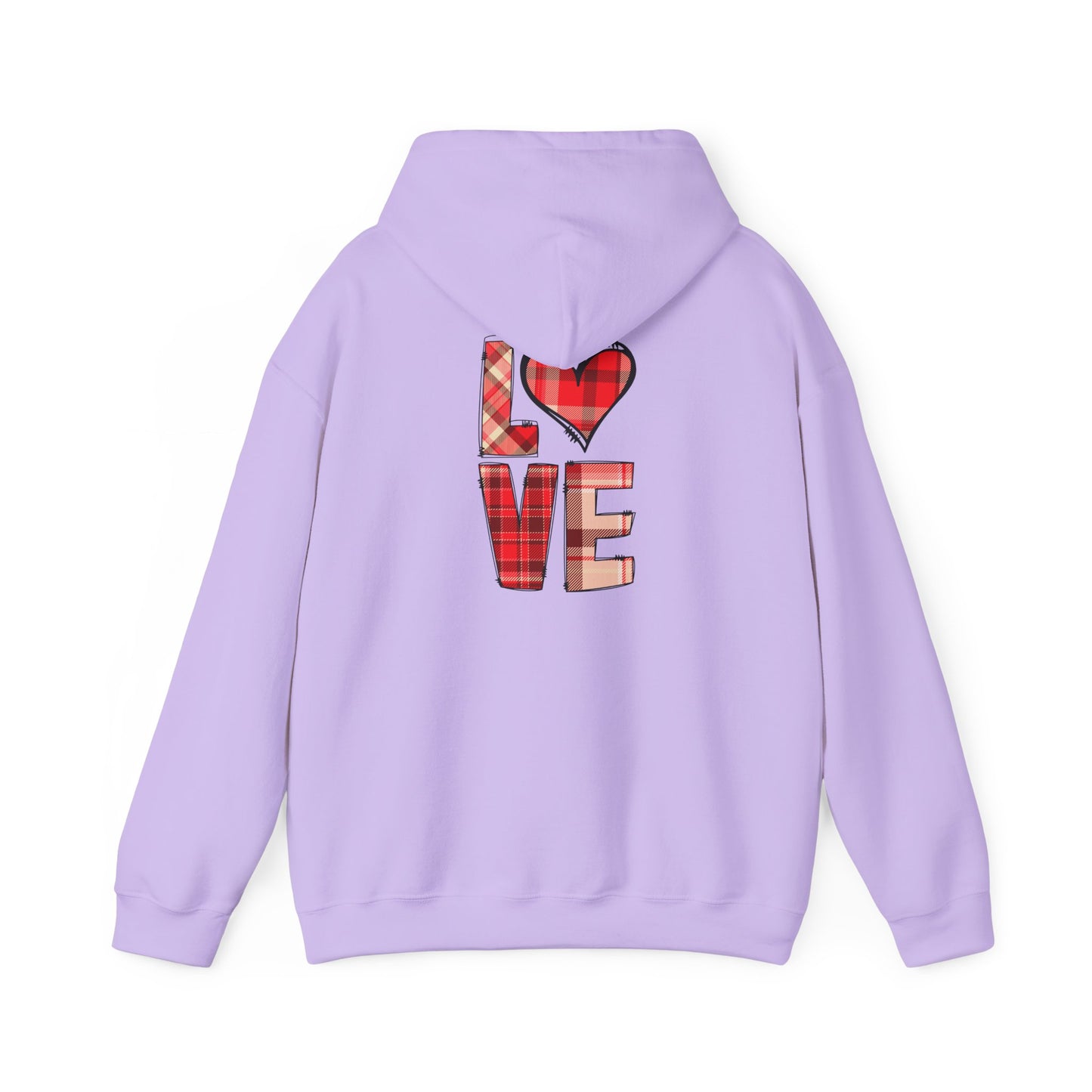 Love Hoodie with Plaid Heart on Front and Bold Love Design on Back