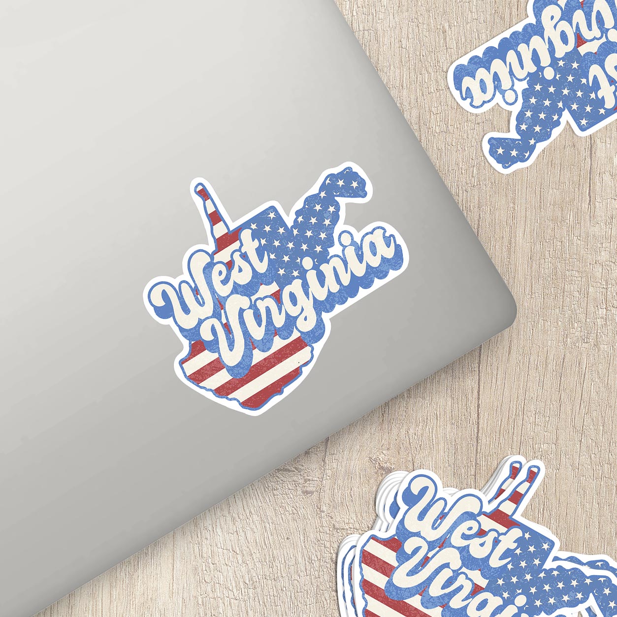 West Virginia State Sticker with American Flag Background | Weatherproof Vinyl Decal