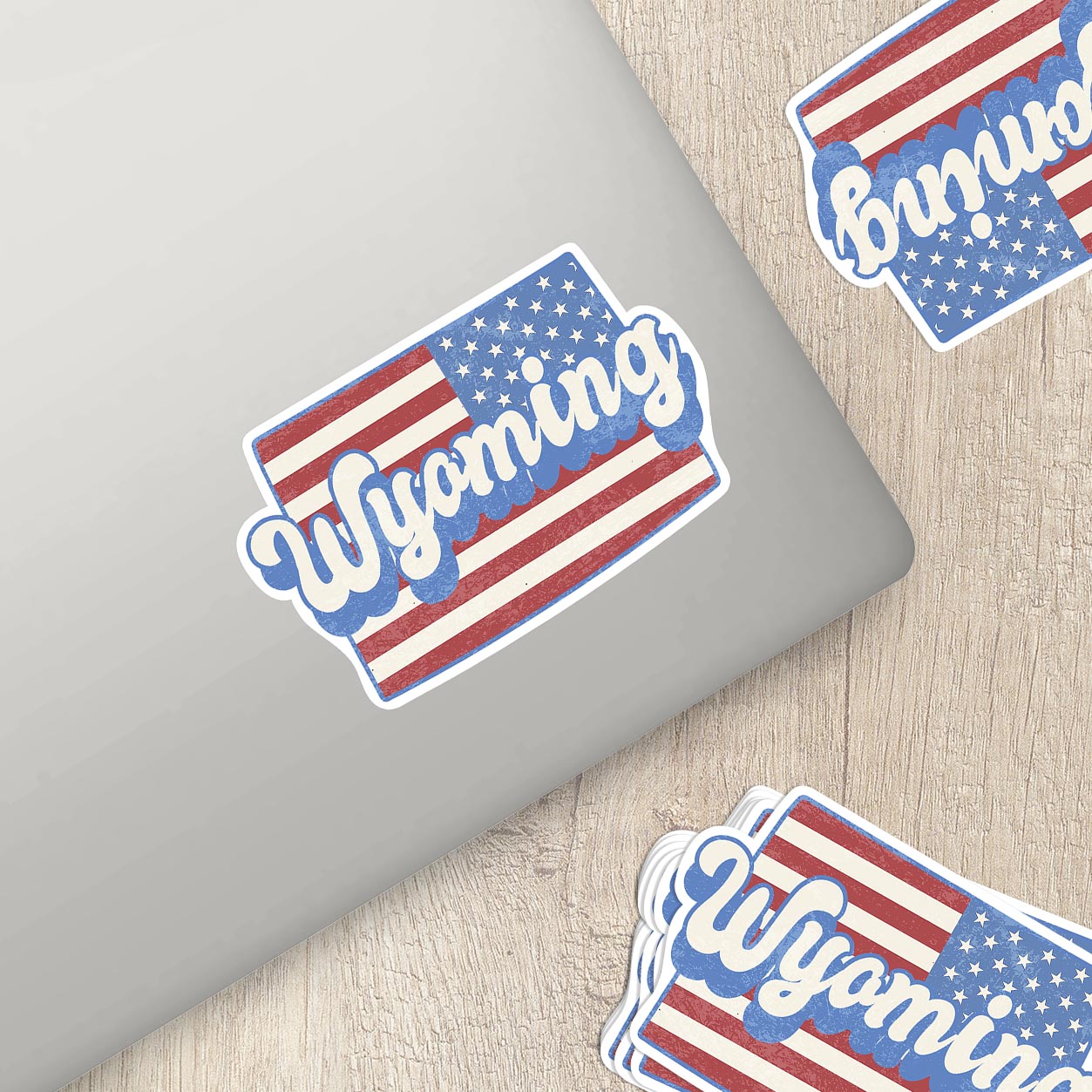 Wyoming State Sticker with American Flag Background | Weatherproof Vinyl Decal