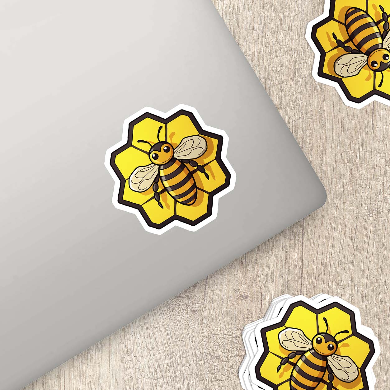 Cartoon Bee in Honeycomb Sticker β Weatherproof Vinyl for Laptops, Cups & Cars