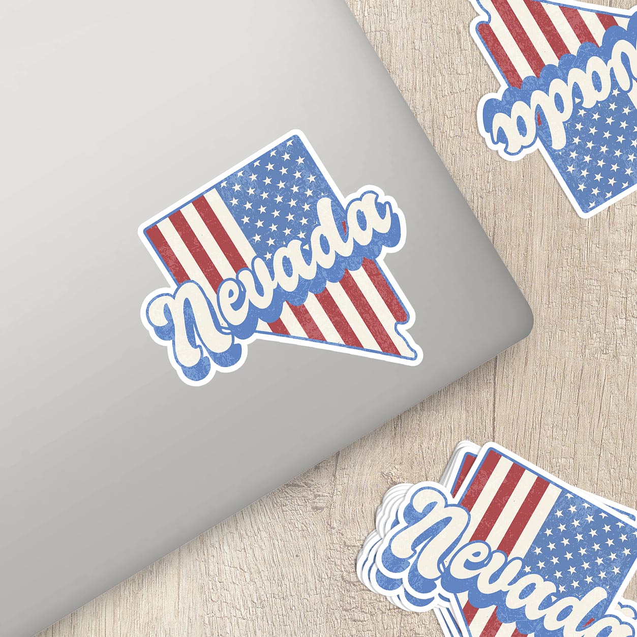 Nevada State Sticker with American Flag Background | Weatherproof Vinyl Decal