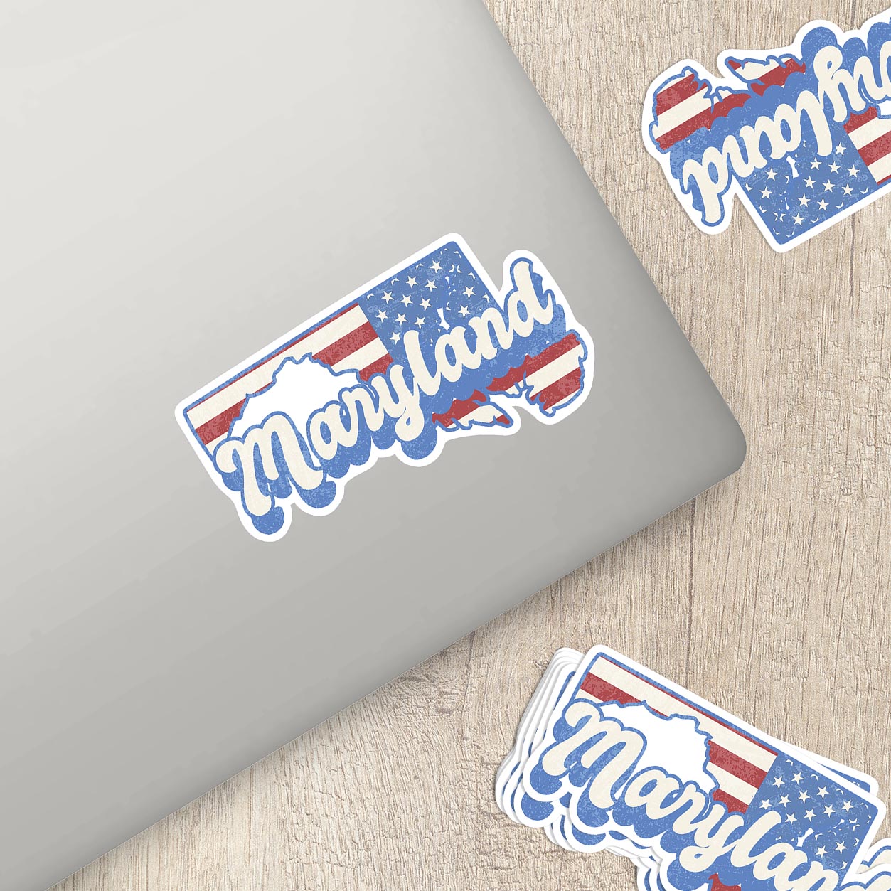 Maryland State Sticker with American Flag Background | Weatherproof Vinyl Decal