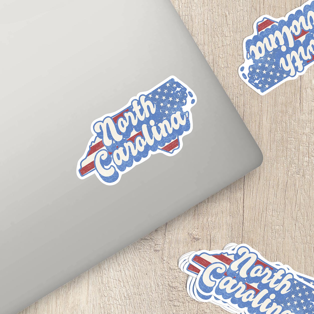 North Carolina State Sticker with American Flag Background | Weatherproof Vinyl Decal