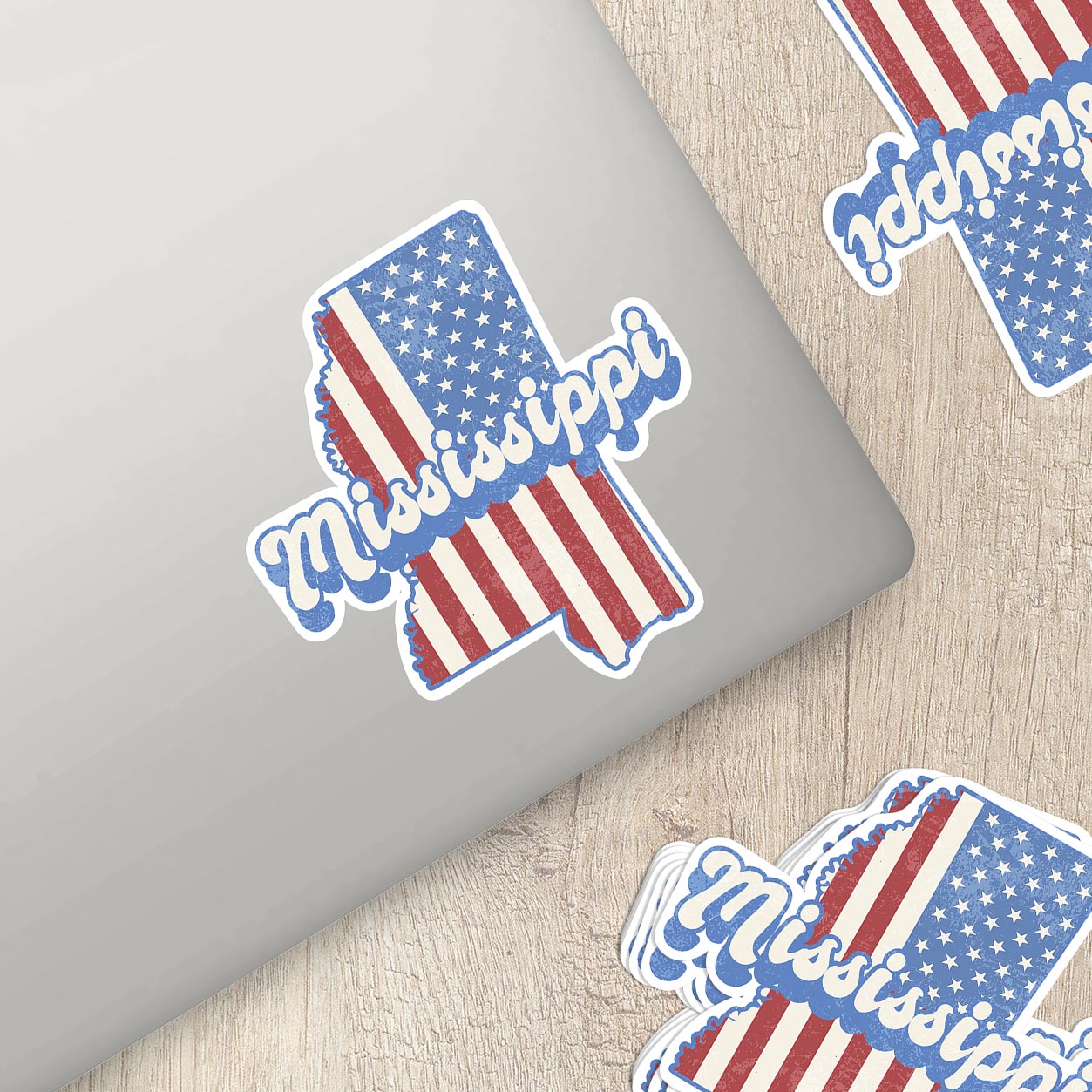 Mississippi State Sticker with American Flag Background | Weatherproof Vinyl Decal