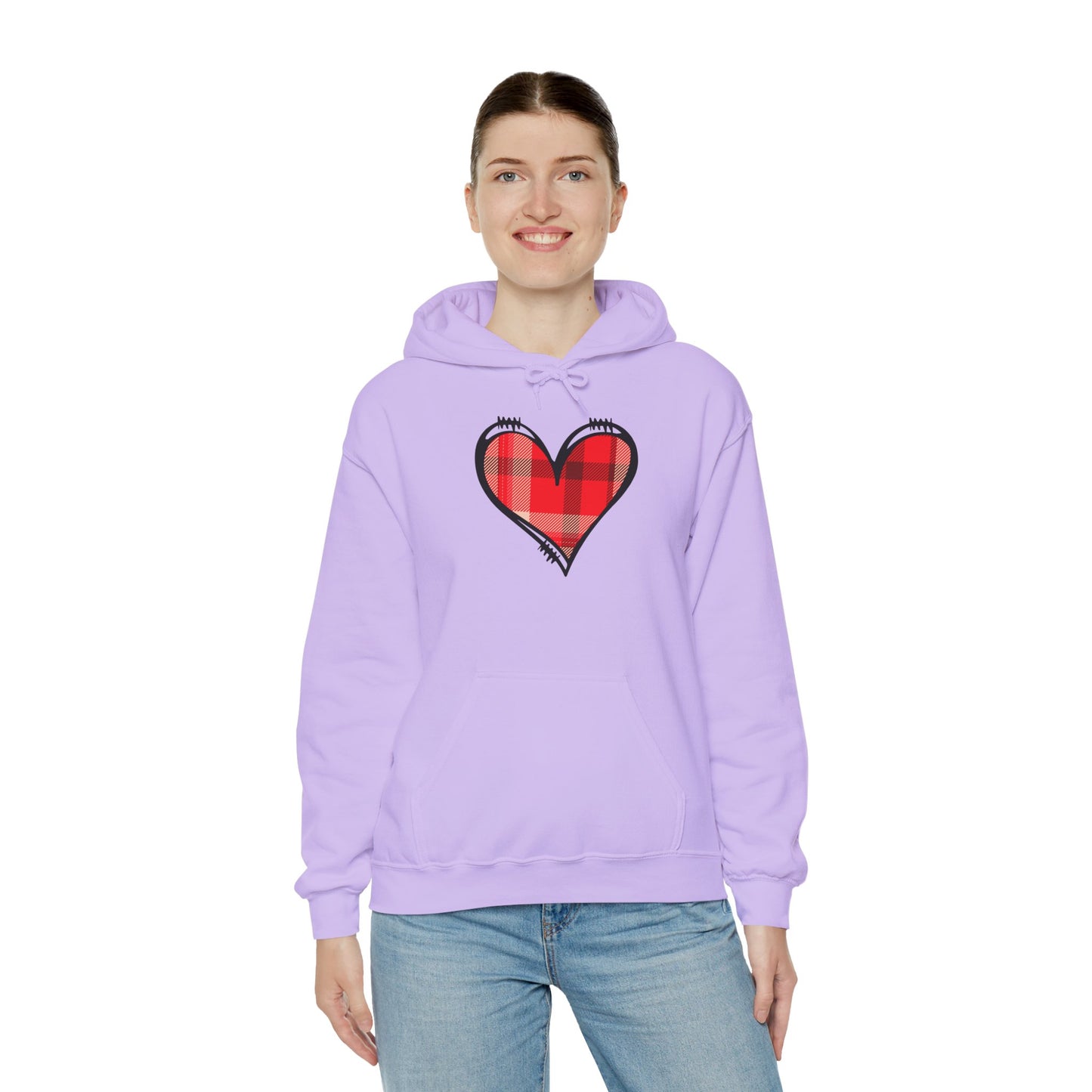 Love Hoodie with Plaid Heart on Front and Bold Love Design on Back